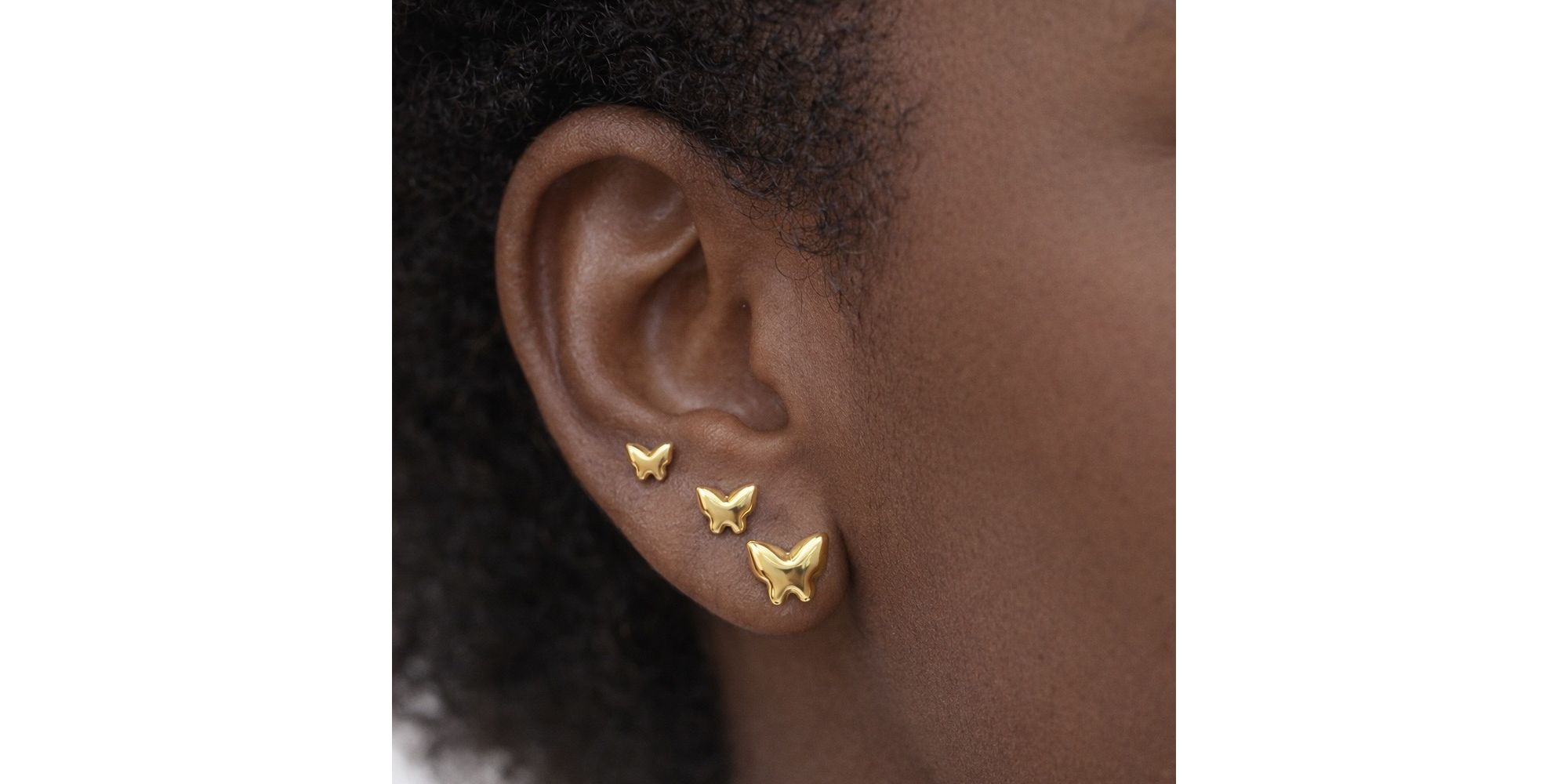 Brinco Trio Borboleta Banhado a Ouro 18K