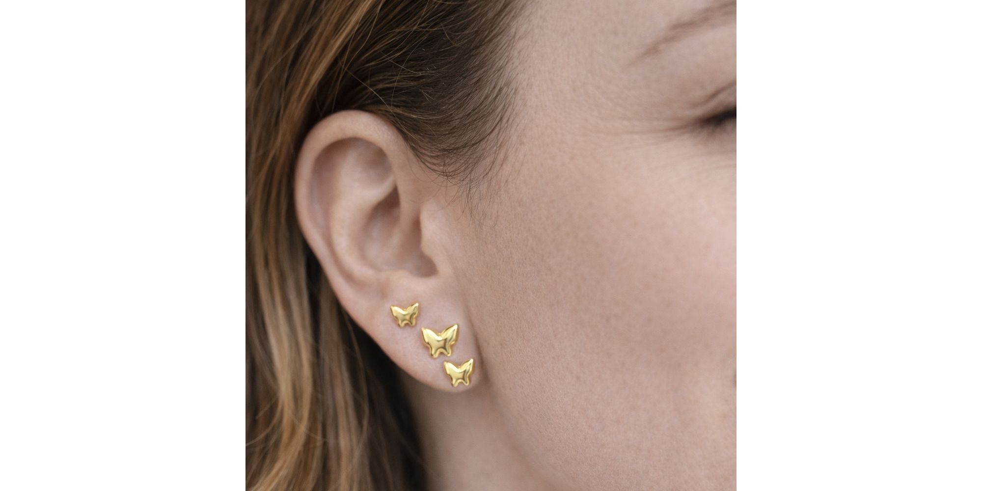 Brinco Trio Borboleta Banhado a Ouro 18K