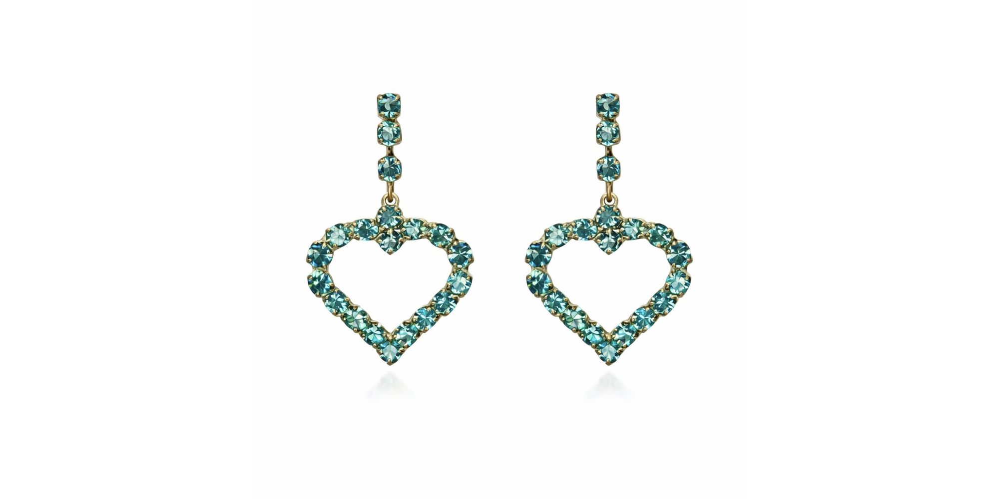 Brinco Coração Pedra Azul Strass Banhado A Ouro 18K