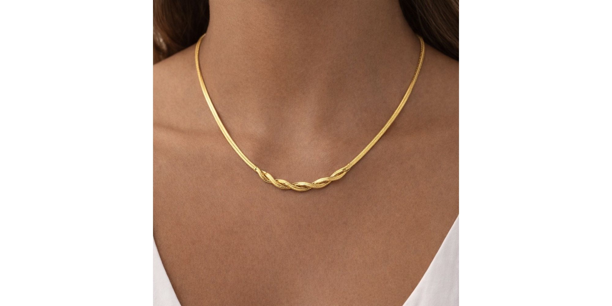 Colar Laminada Trançada Banhado a Ouro 18K