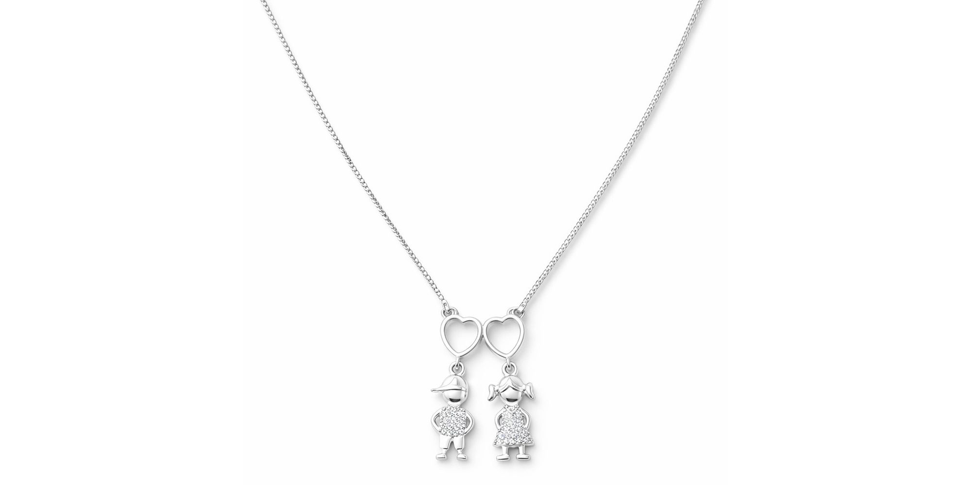 Cola Casal Filhos Cravejado Banhado a Prata 925