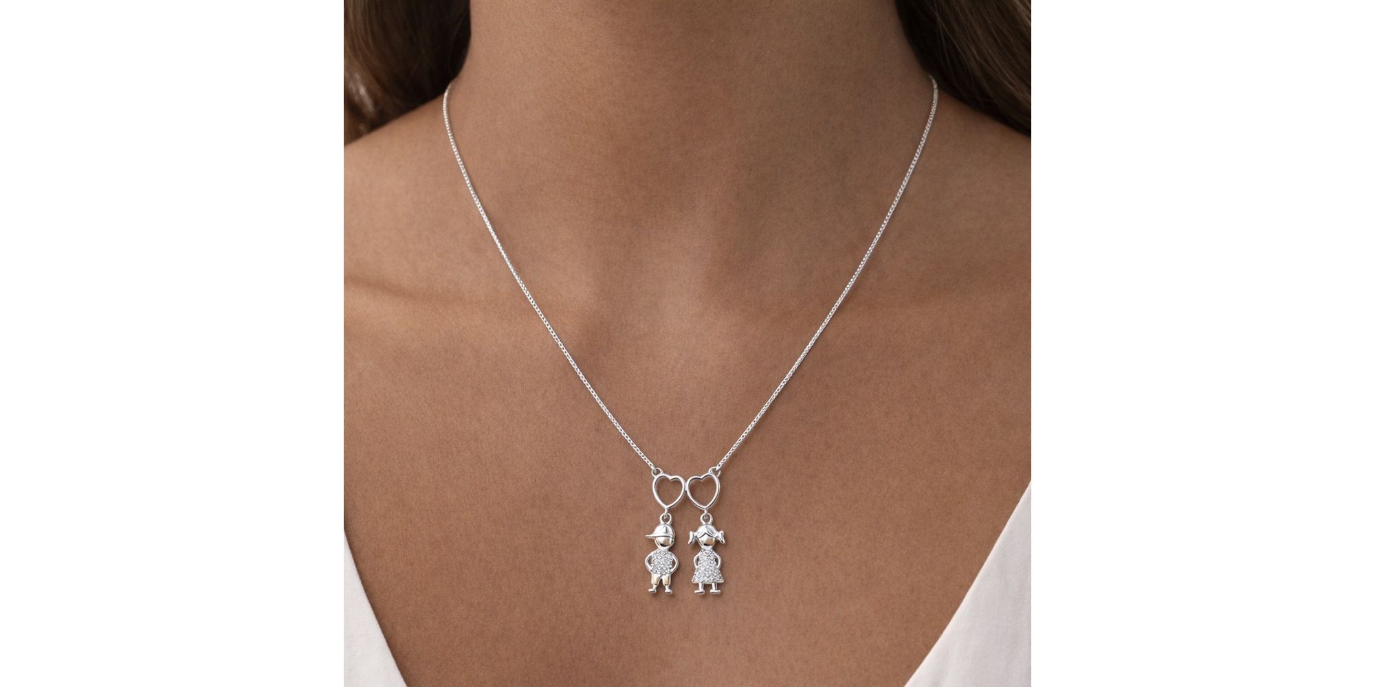 Cola Casal Filhos Cravejado Banhado a Prata 925