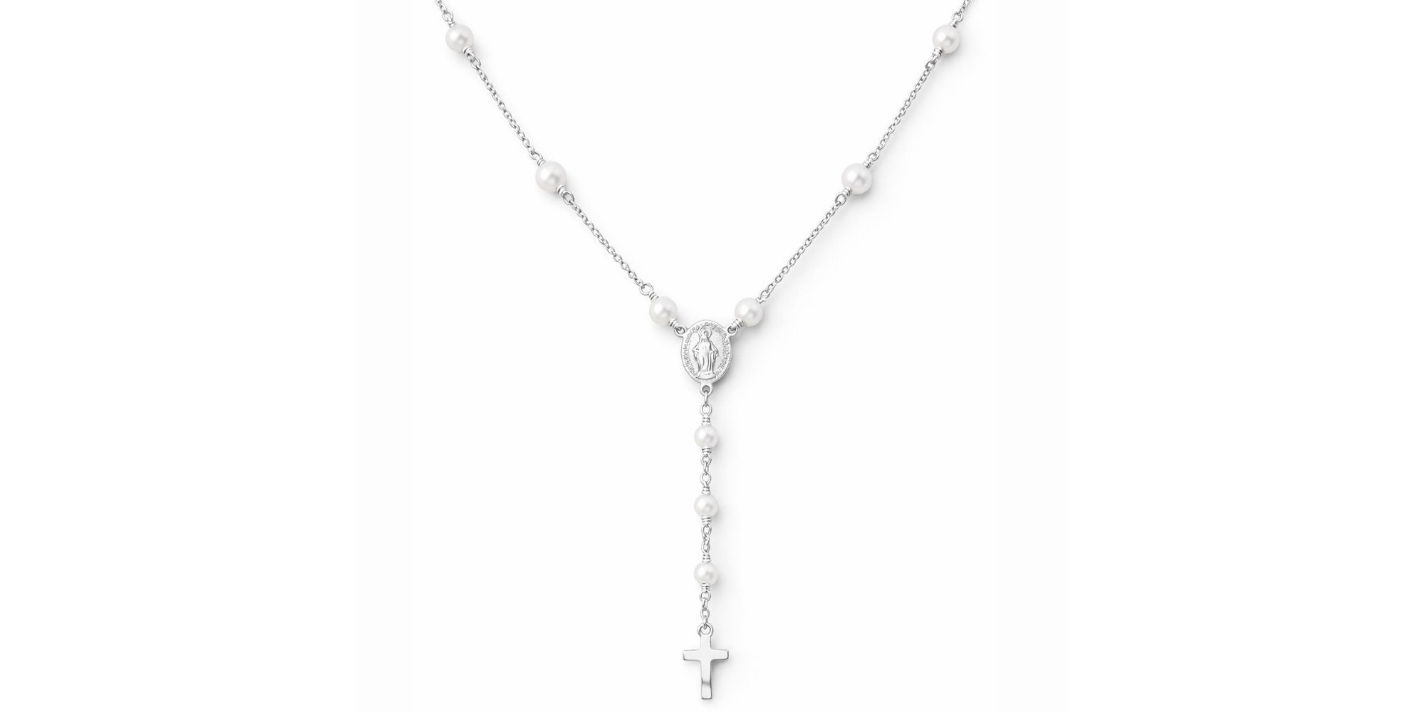 Colar Terço Pérola 49+7 Banhado a Prata 925