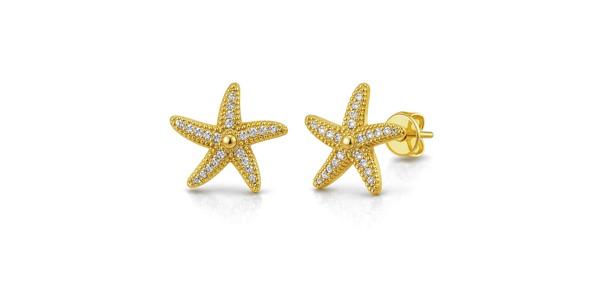 Brinco Estrela do Mar Cravejado Hipoalergênico Banhado a Ouro 18K