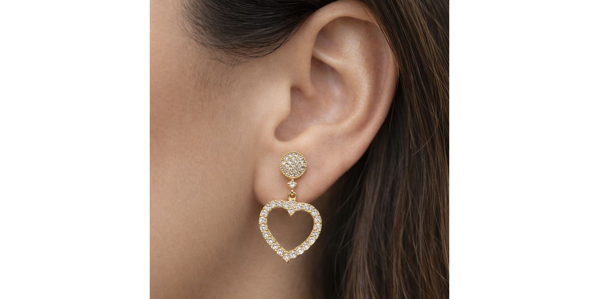 Brinco Coraçã0 Vazado Matrix Cravejado Hipoalergênico Banhado a Ouro 18K