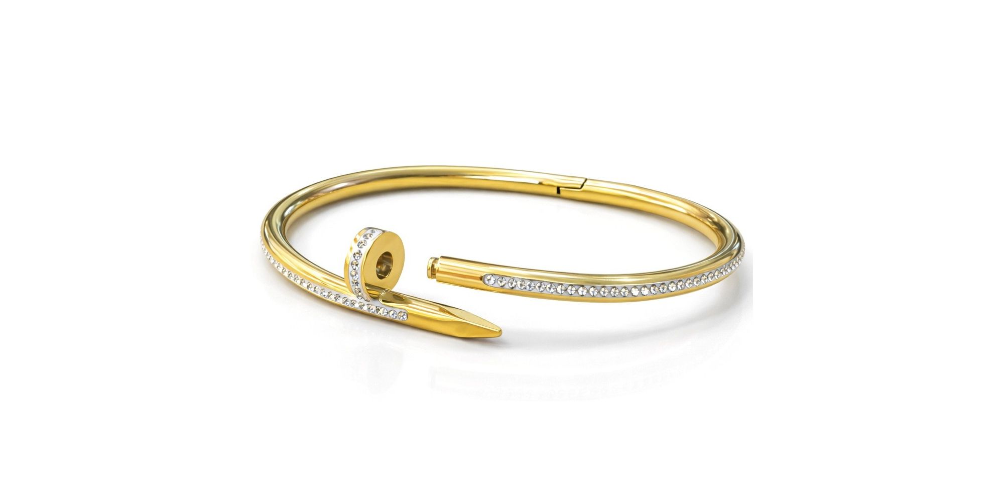 Pulseira Bracelete Prego Cravejado Aço Dourado