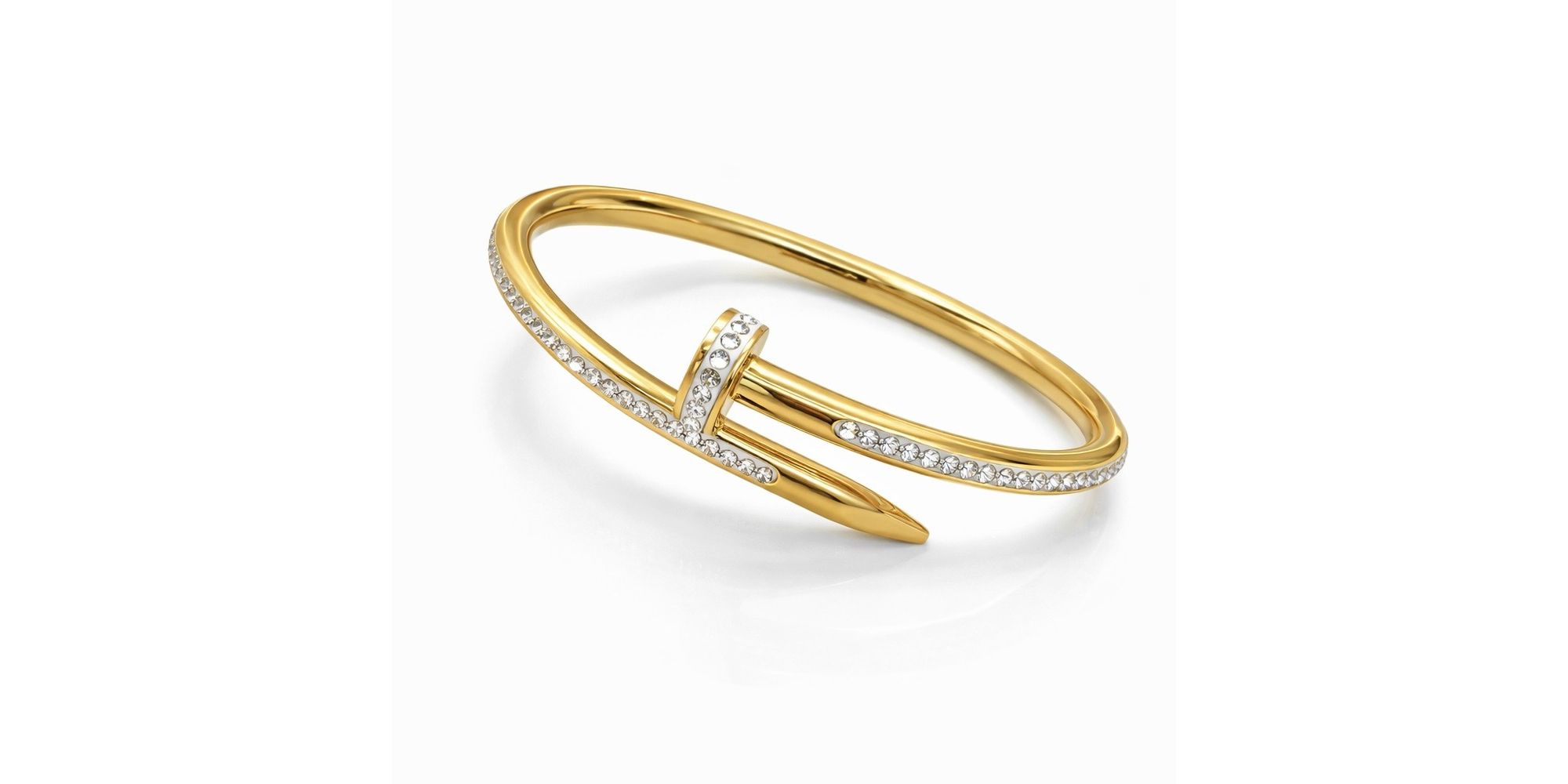 Pulseira Bracelete Prego Cravejado Aço Dourado