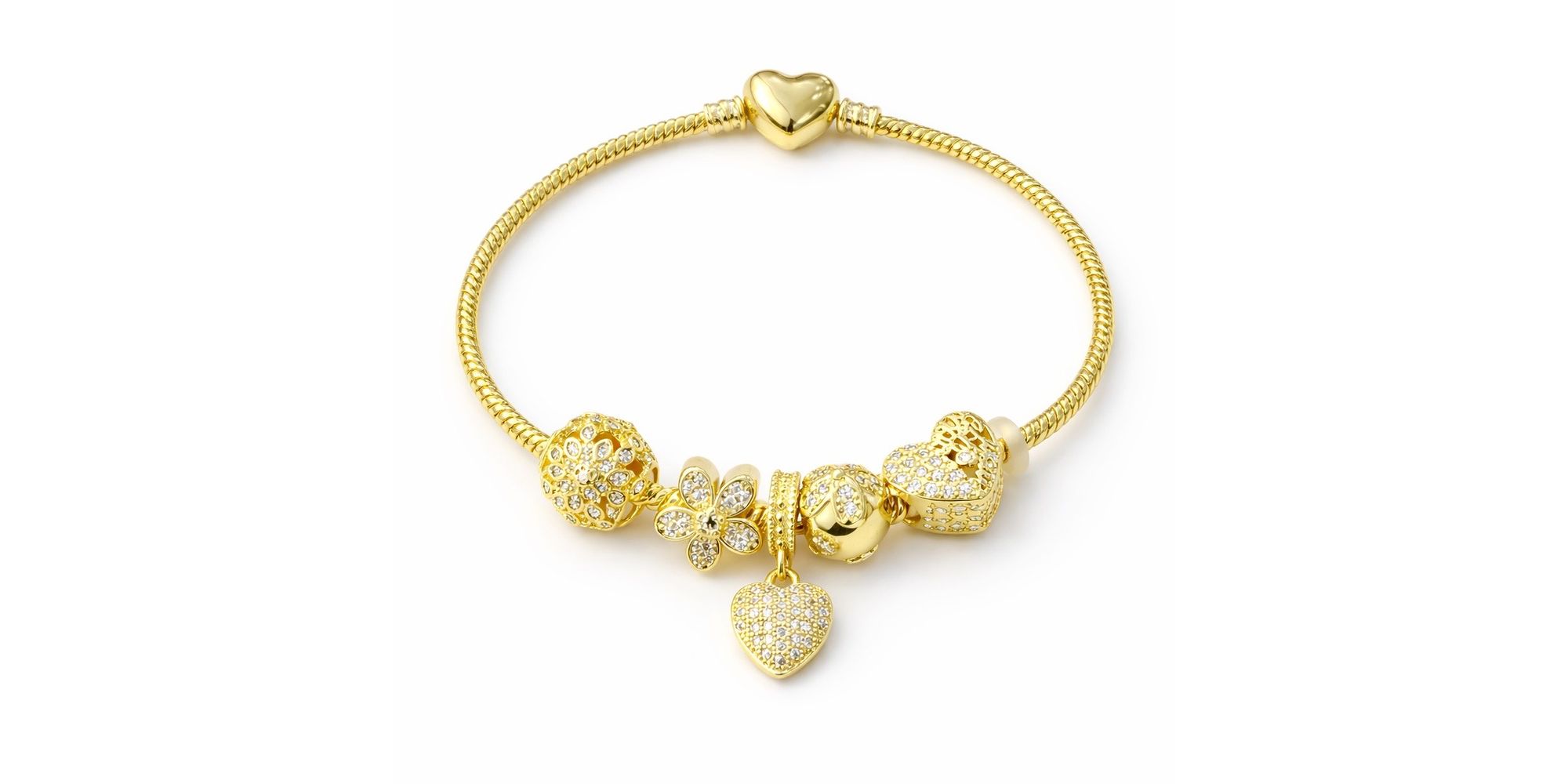 Pulseira Pandora Completa Cravejada Banhado a Ouro 18K