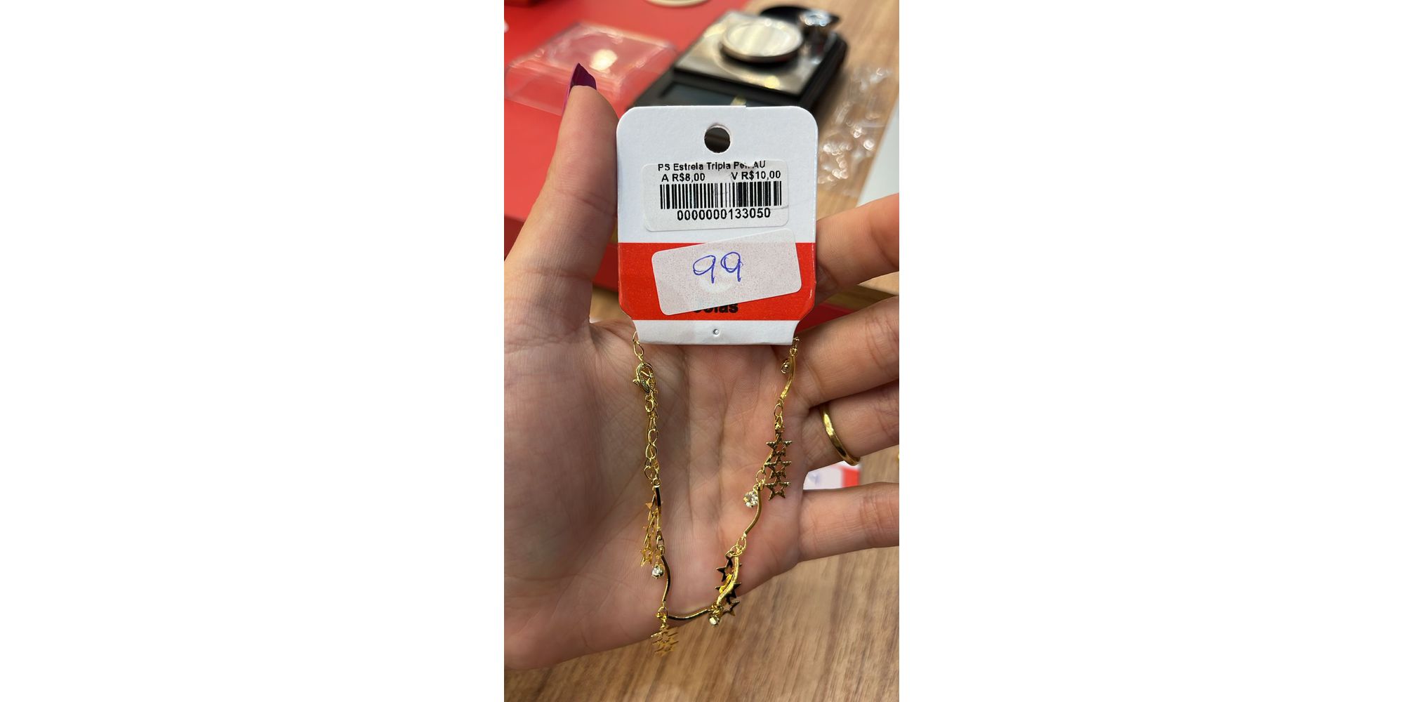 Pulseira Estrela Tripla Pendurado Banhado A Ouro 18k