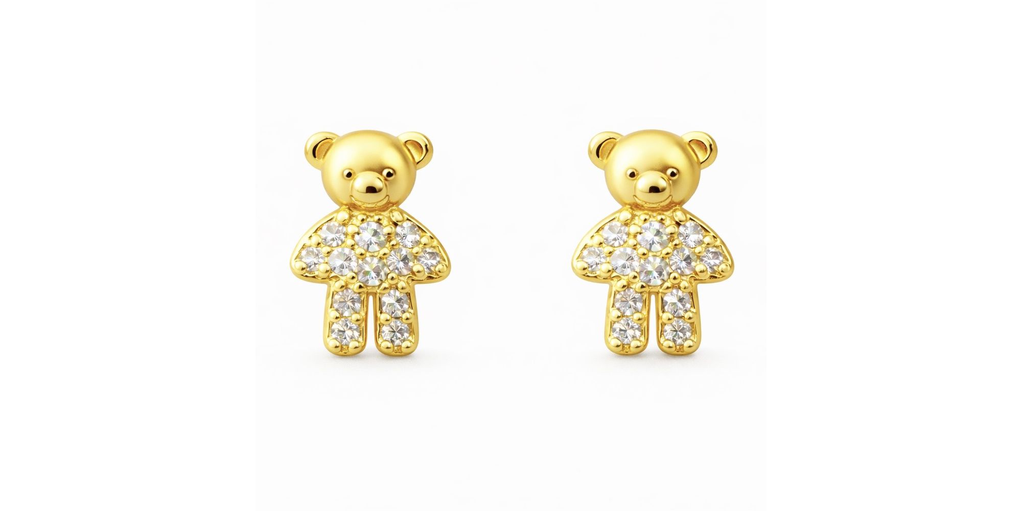 Brinco Urso Mini Cristal Cravejado Banhado a Ouro 18K