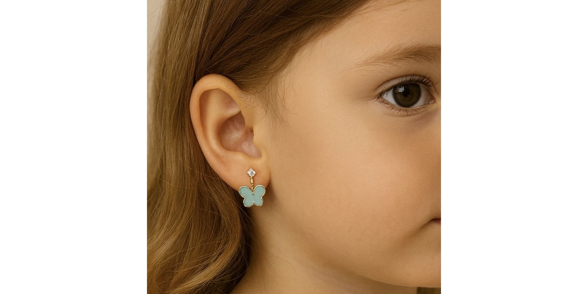 Conjunto Infantil Borboleta Verde Água Banhado A Ouro 18K