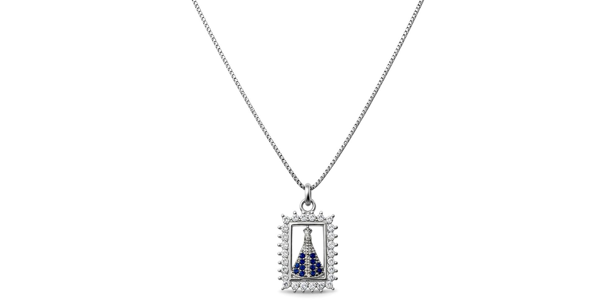 Colar Nossa Senhora Moldura Cravejado Banhado a Prata 925