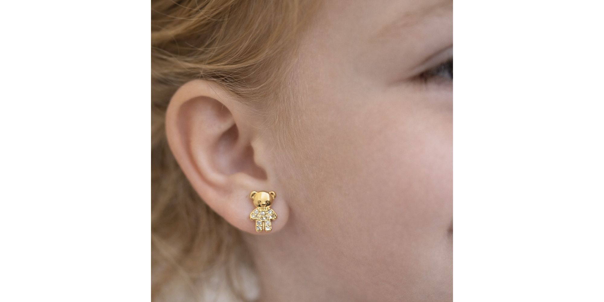 Brinco Urso Mini Cristal Cravejado Banhado a Ouro 18K