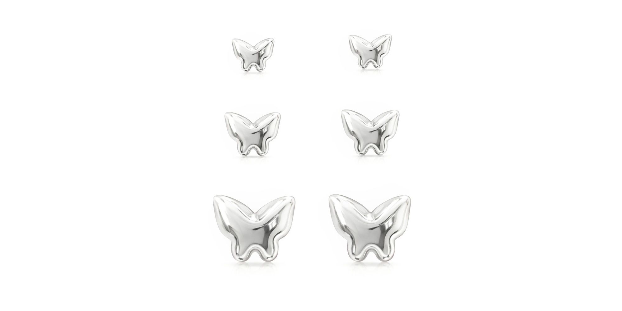 Brinco Trio Borboleta Banhado a Prata 925