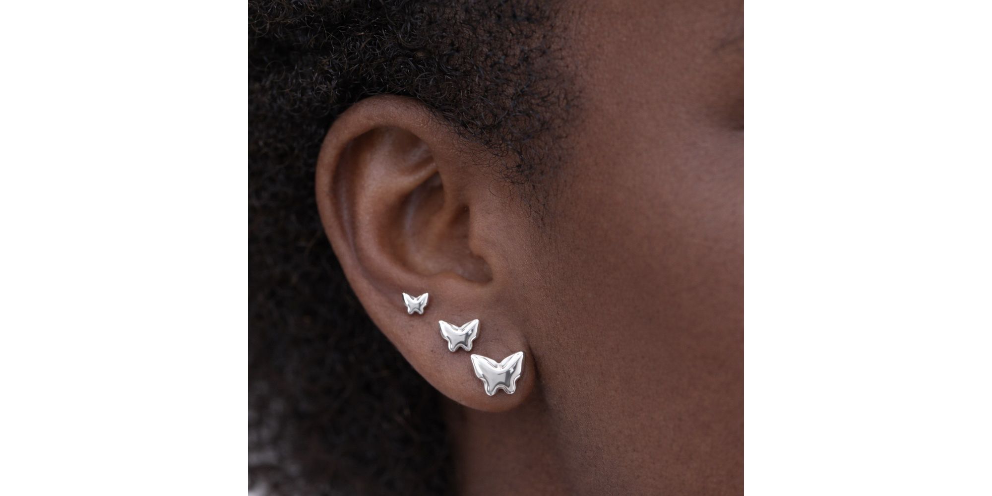 Brinco Trio Borboleta Banhado a Prata 925