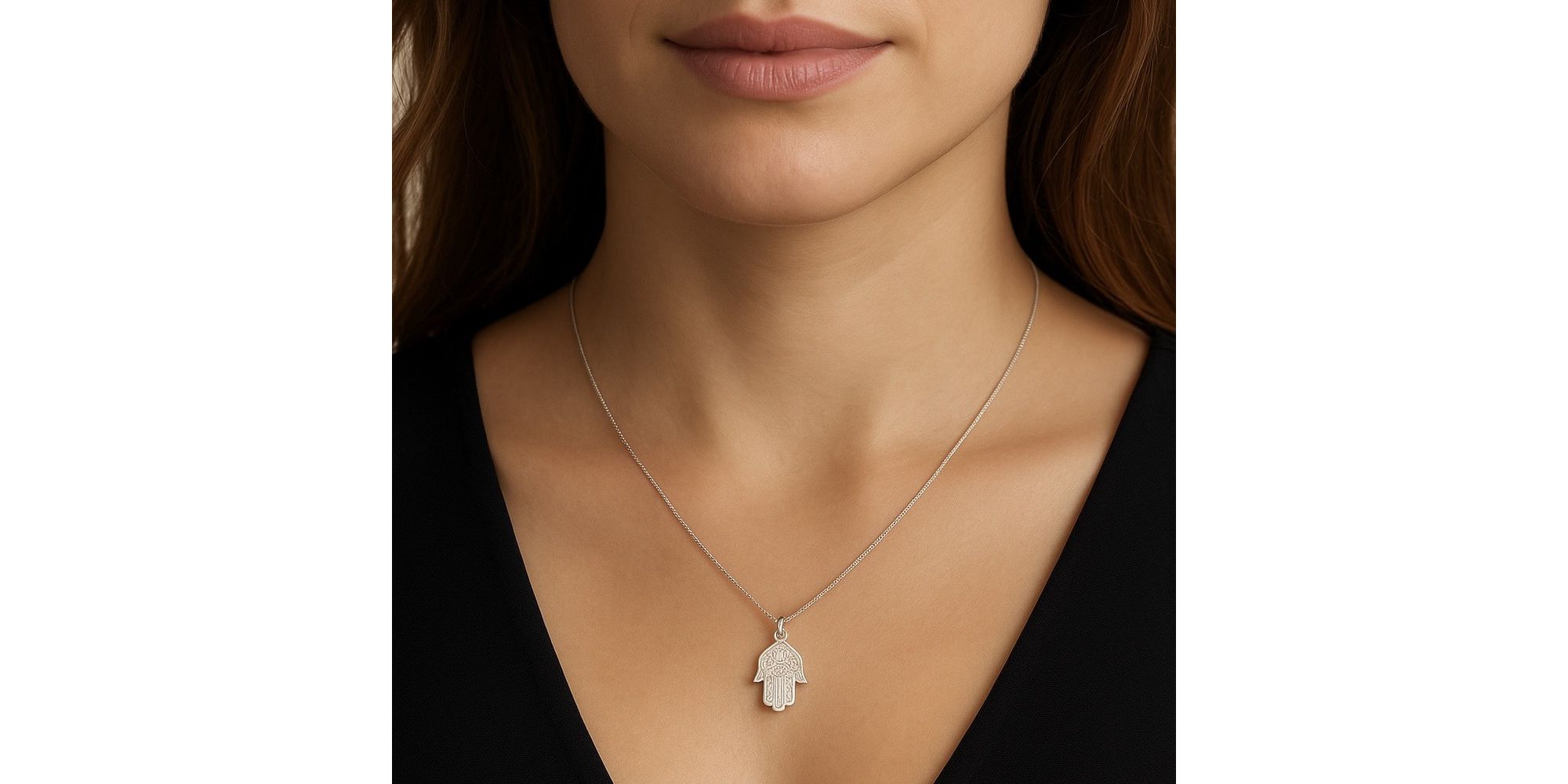 Colar Mão Hamsá Pendurado Banhado A Prata 925
