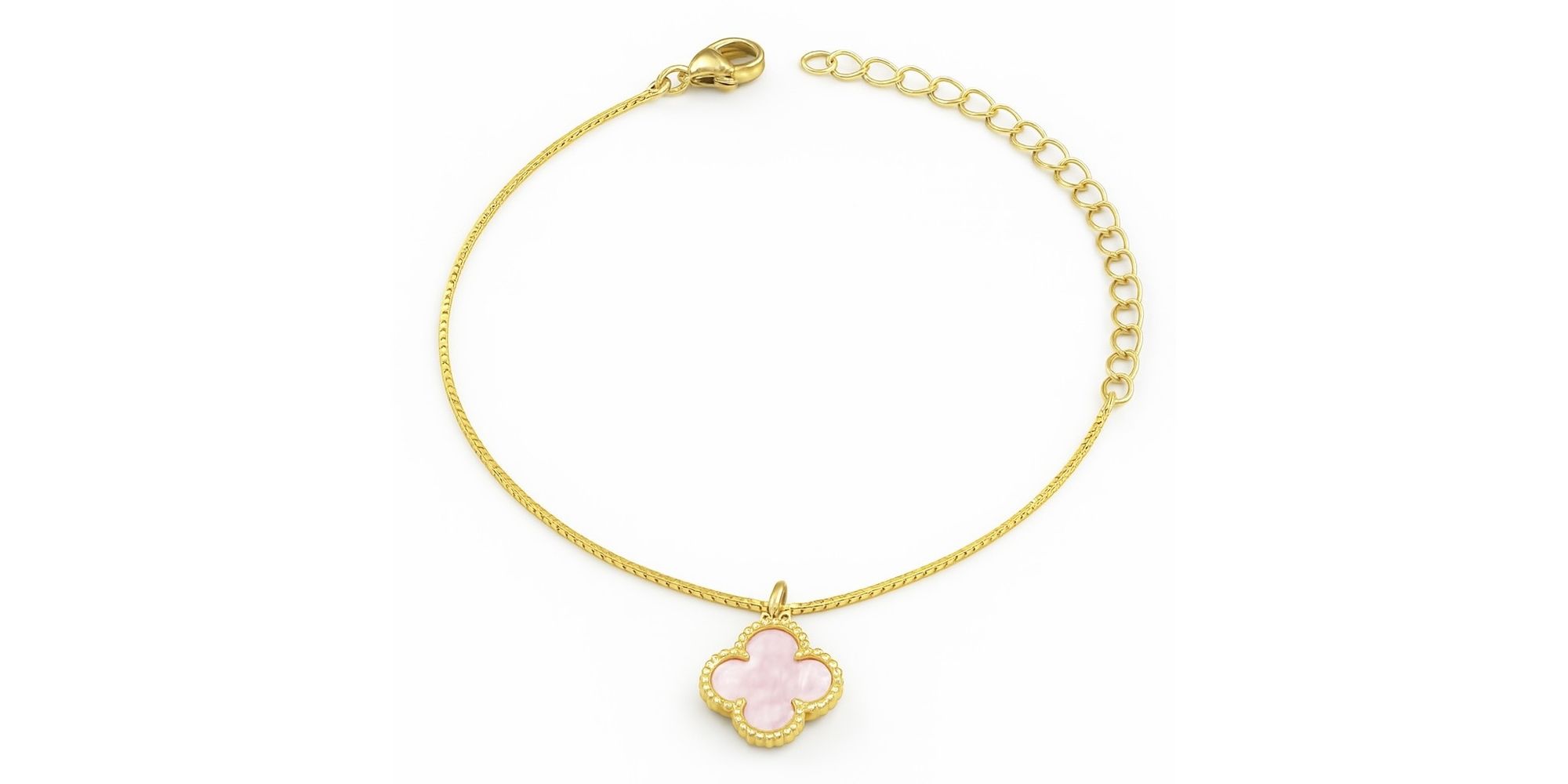 Pulseira Veneziana Trevo Rosa Banhado a Ouro 18K