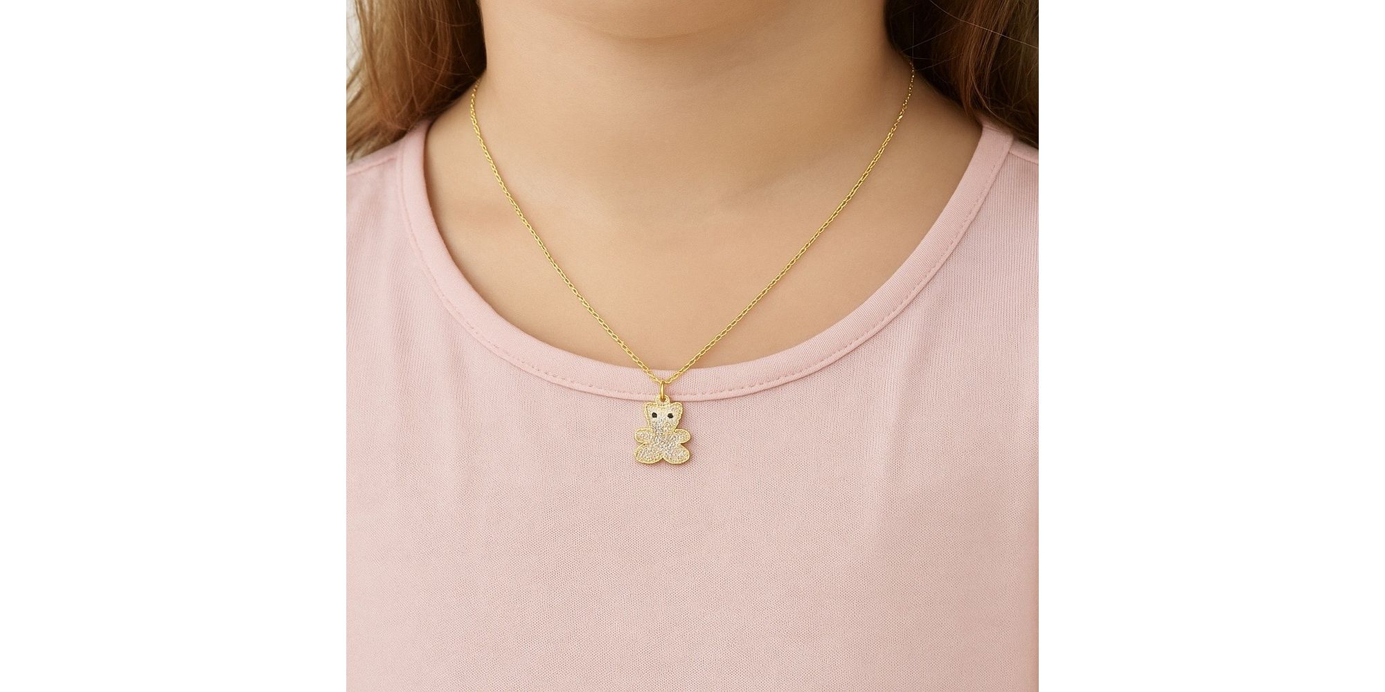 Colar Infantil Urso Cristal Cravejado Banhado a Ouro 18K