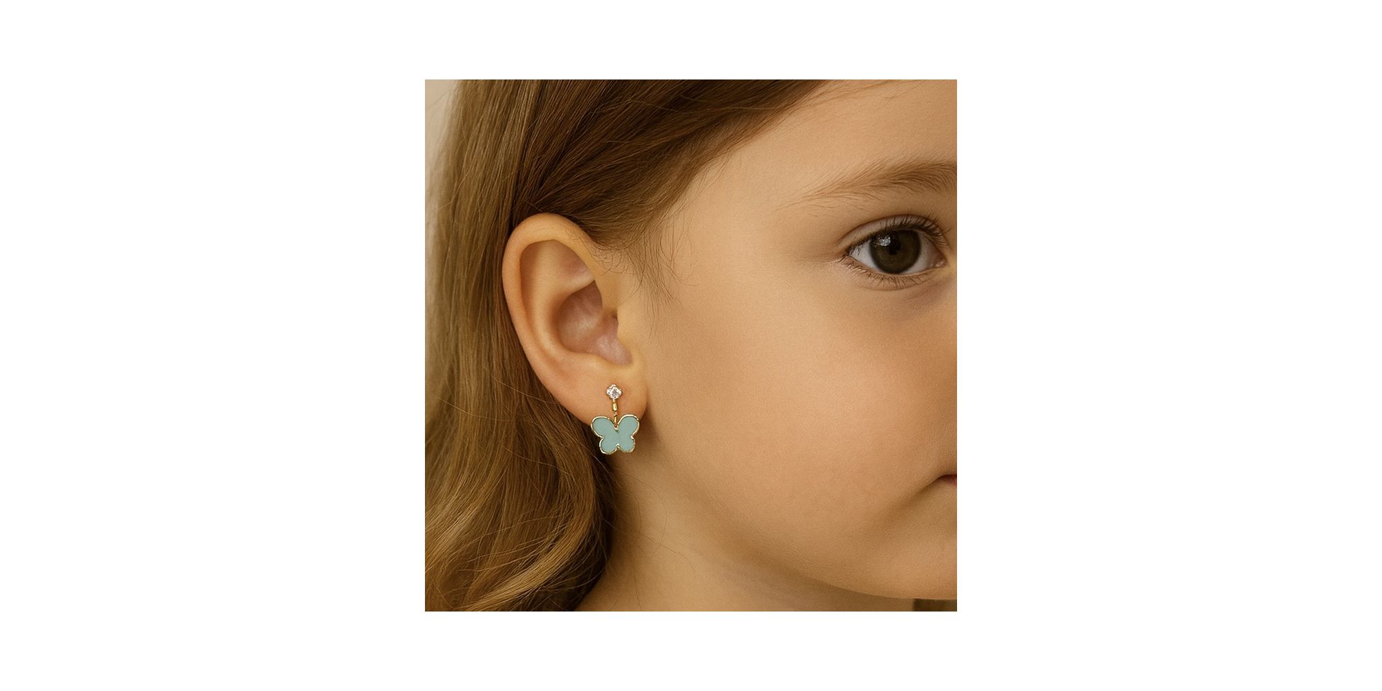 Conjunto Infantil Borboleta Verde Água Banhado A Ouro 18K