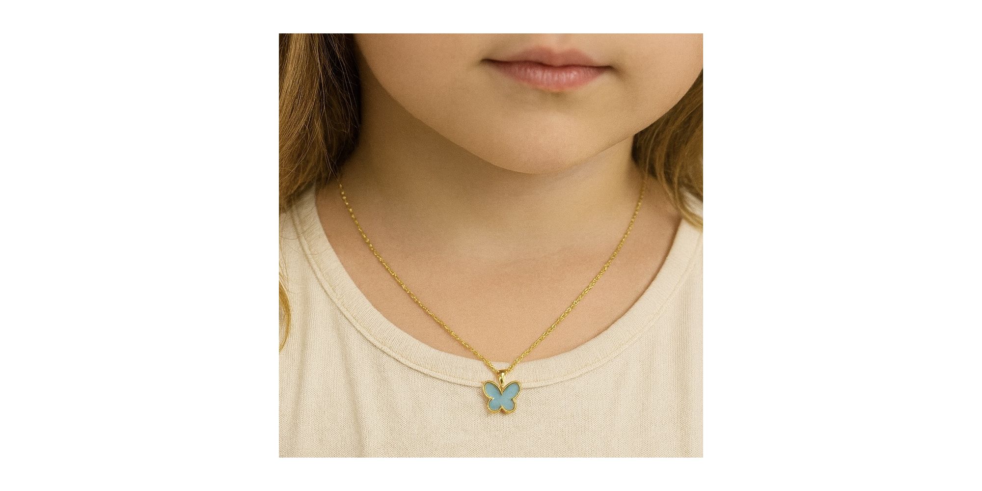Conjunto Infantil Borboleta Verde Água Banhado A Ouro 18K