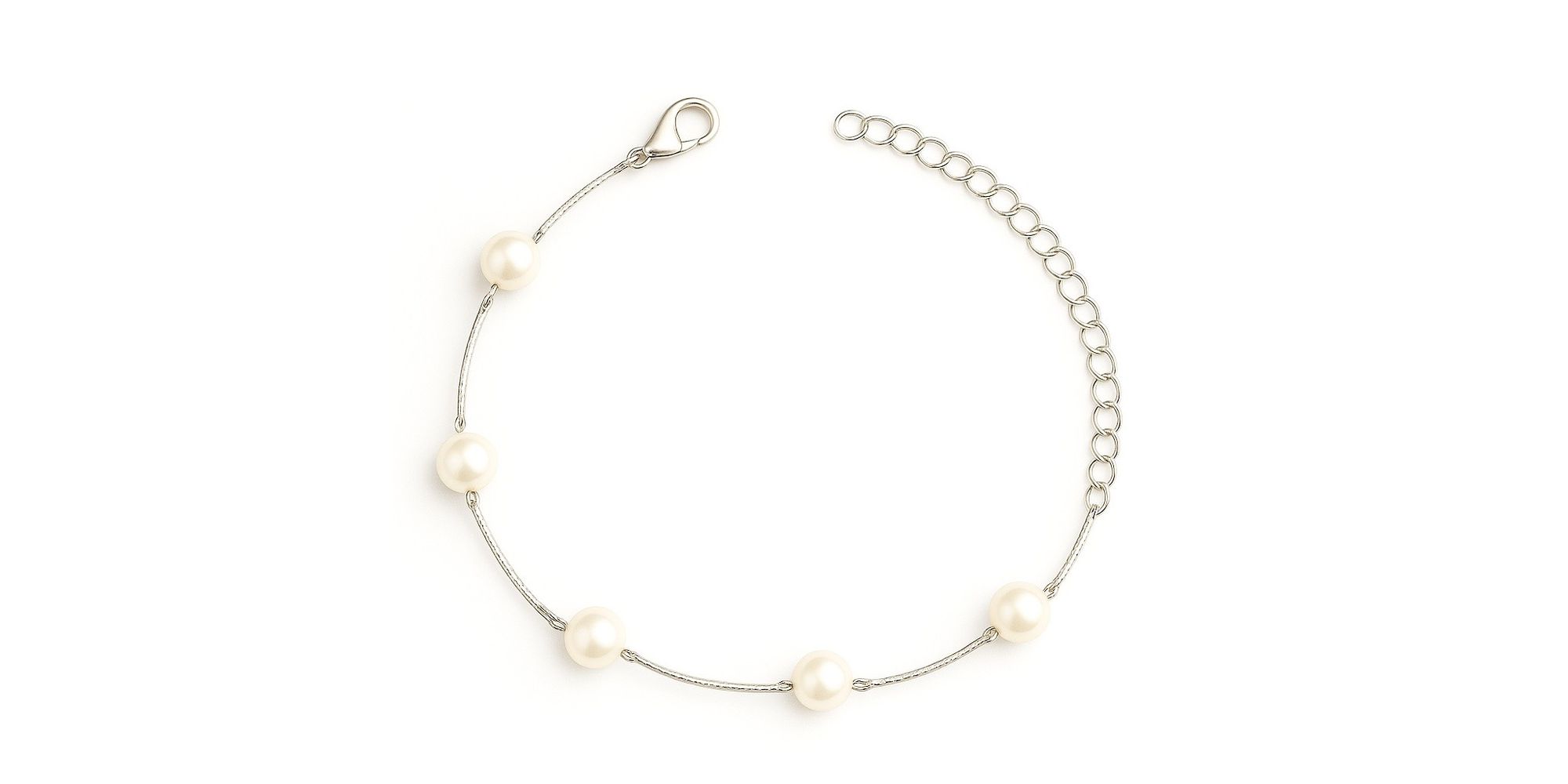 Pulseira L90 5 Pérolas Espaçadas Banhado a Prata 925.