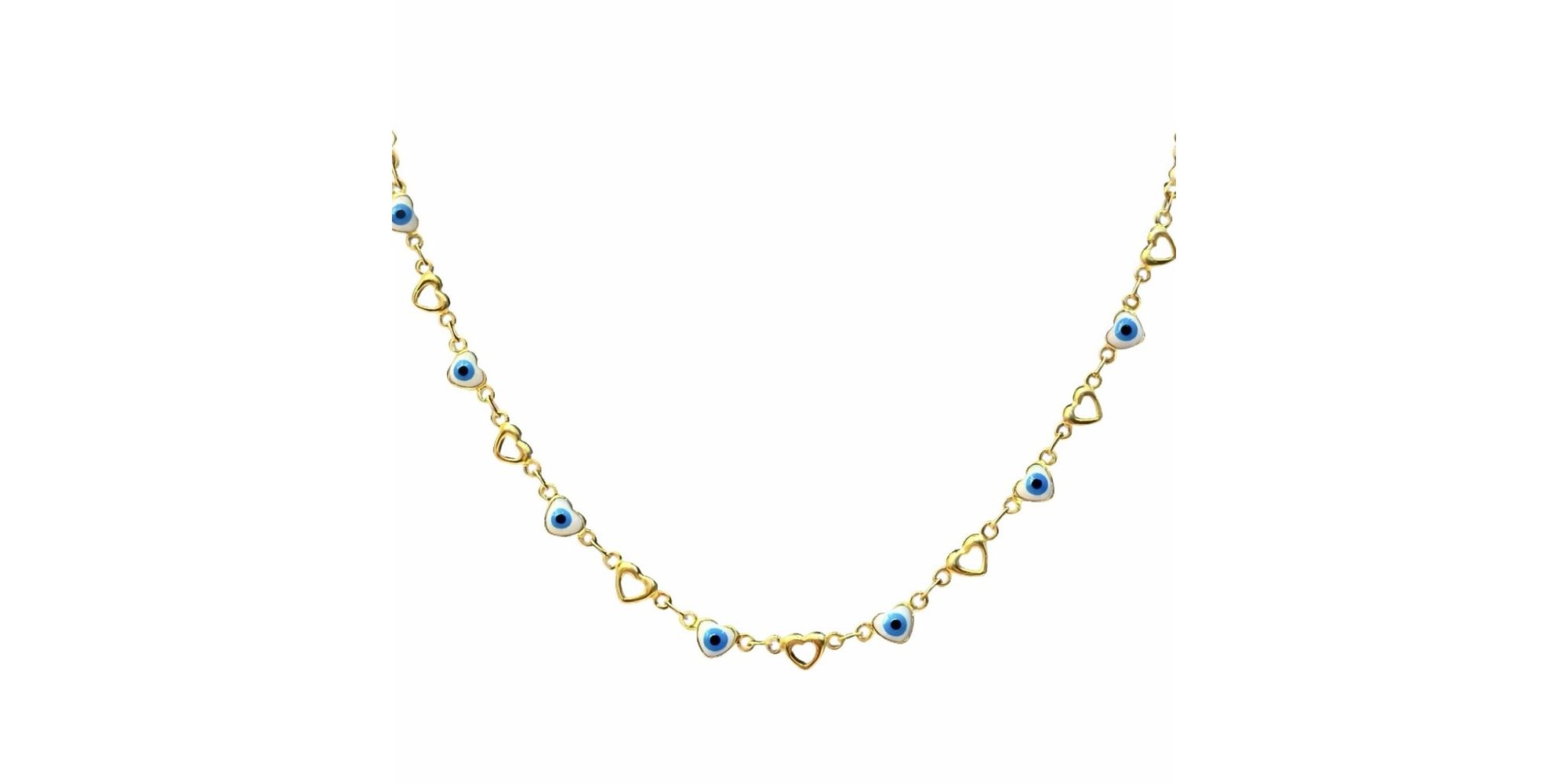 Colar Olho Grego Vazado Branco Azul Claro Banhado A Ouro 18K