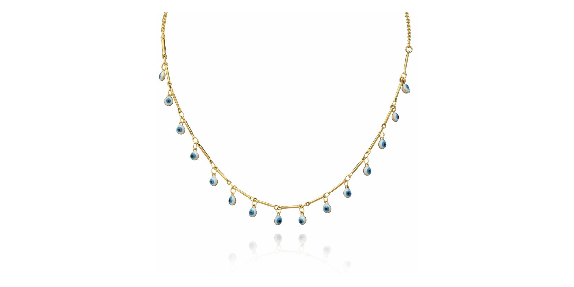 Colar Olho Grego Branco Azul Claro Pendurado Banhado a Ouro 18K