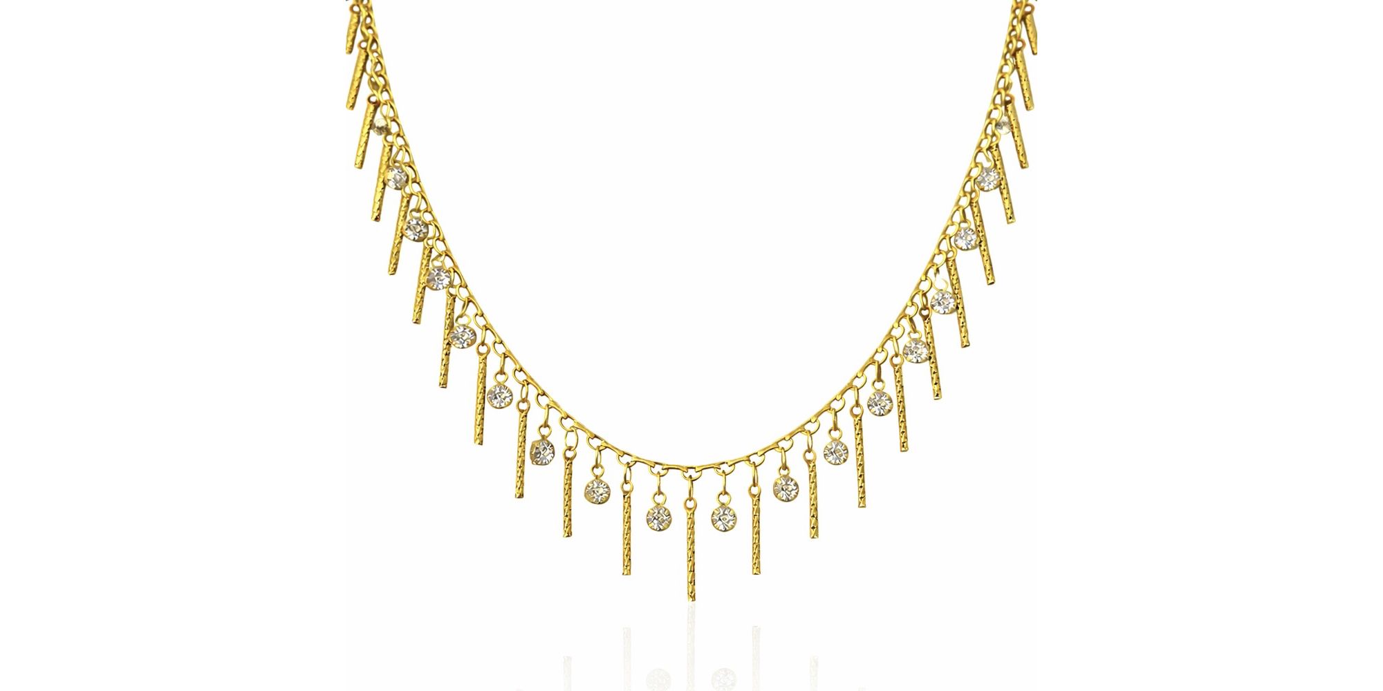 Colar Palitos Strass Pendurado Banhado A Ouro 18K