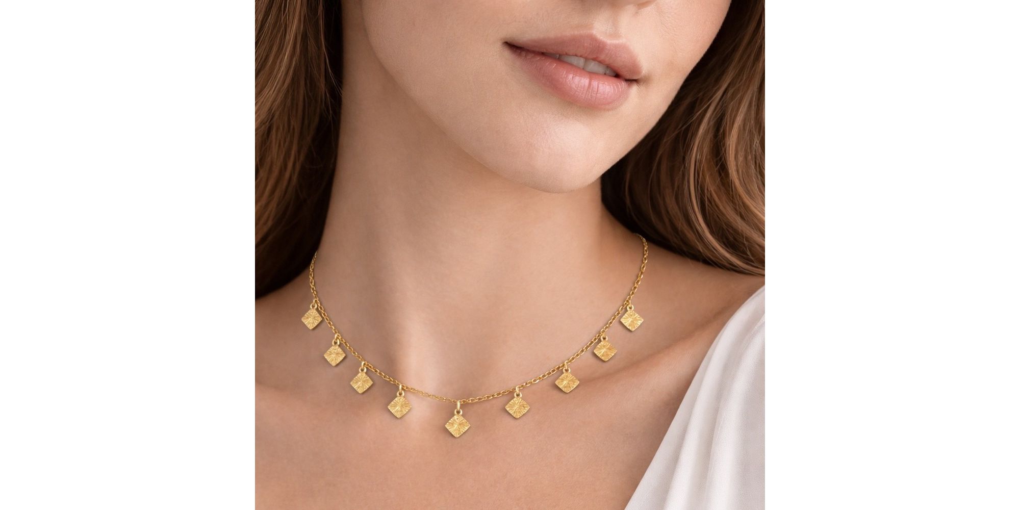 Colar Losango Pendurado Banhado A Ouro 18K