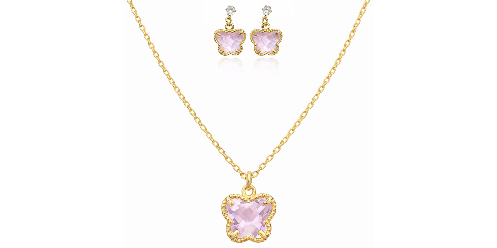 Conjunto Infantil Borboleta Rosa Banhado a Ouro 18K
