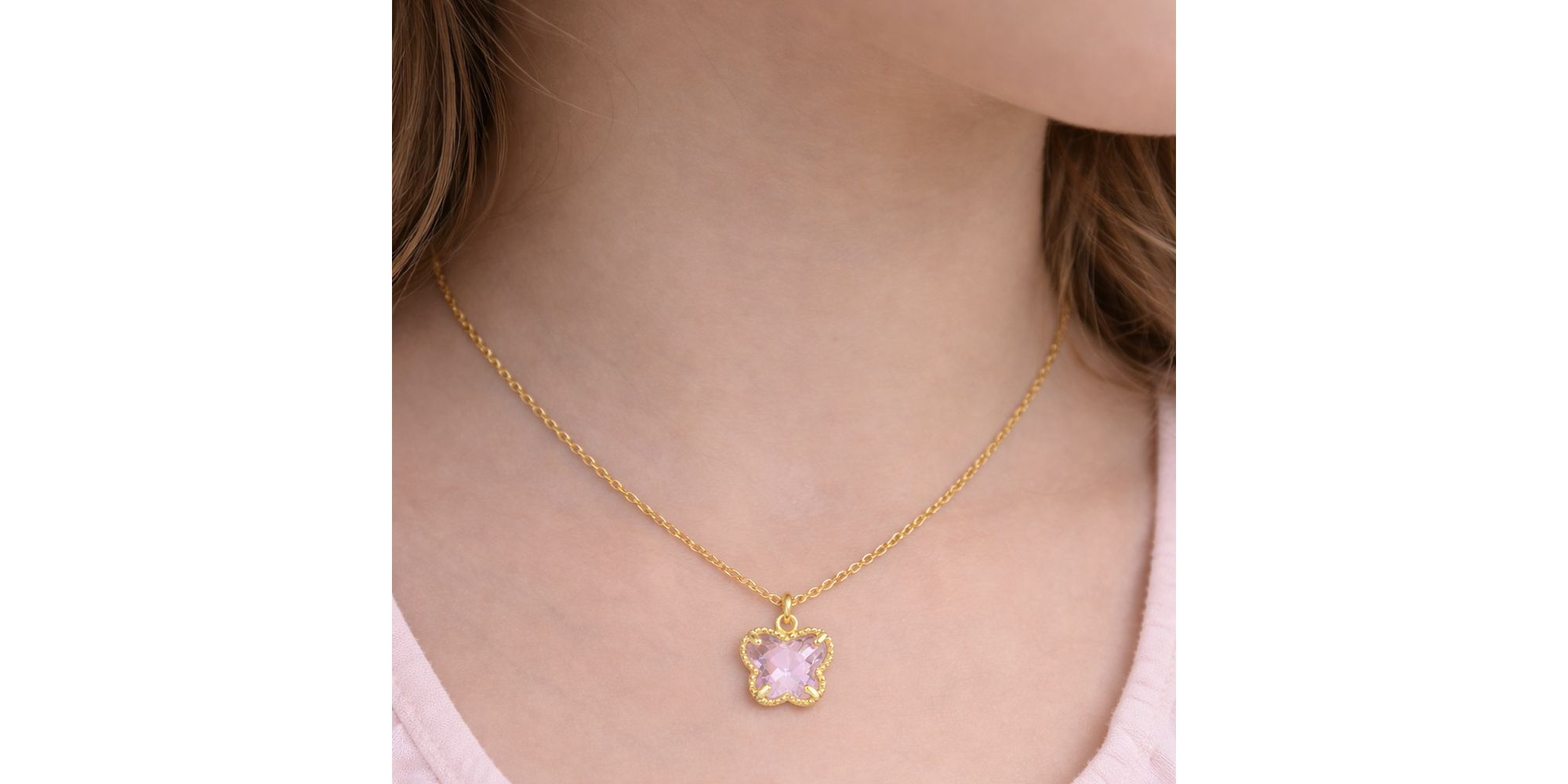 Conjunto Infantil Borboleta Rosa Banhado a Ouro 18K