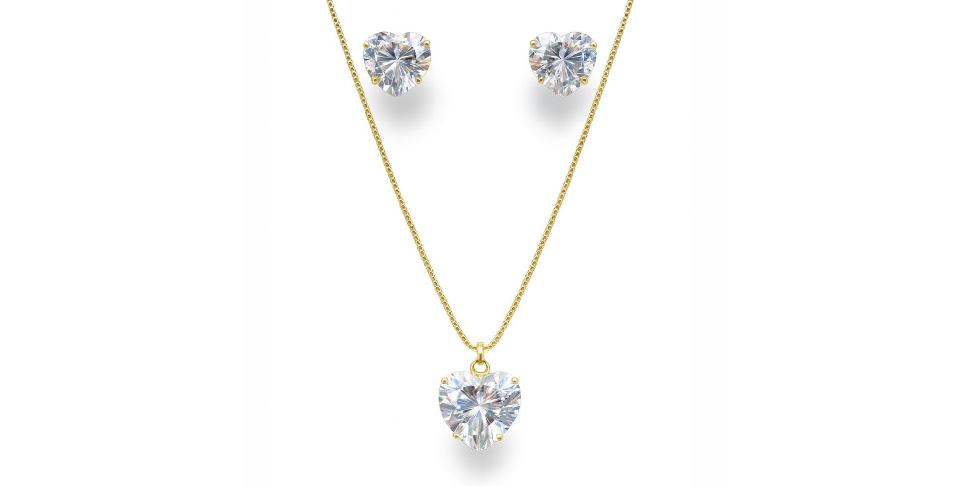 Conjunto Coração Zircônia Banhado A Ouro 18K
