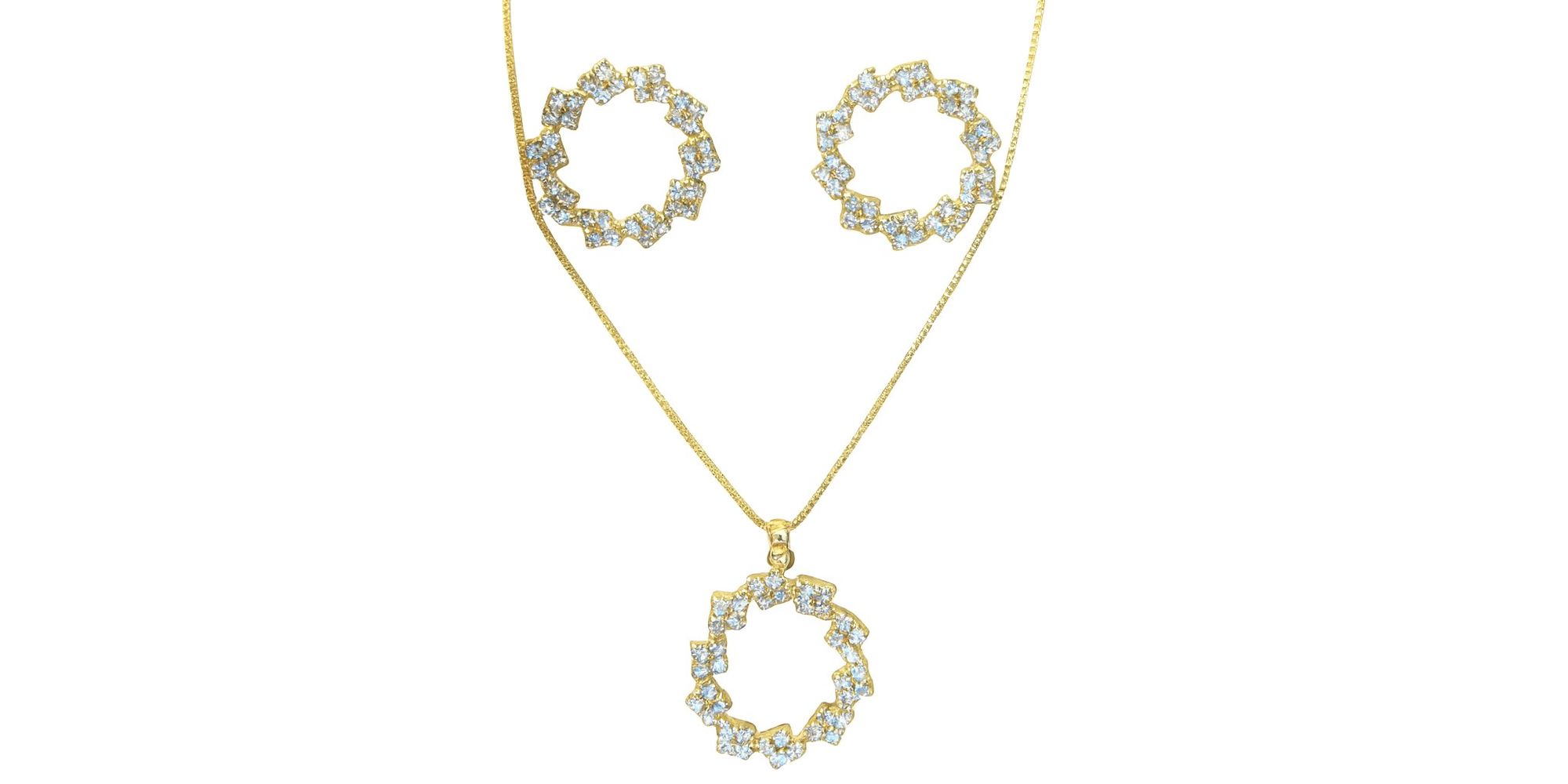 Conjunto Coroa Flor Strass Banhado A Ouro 18K