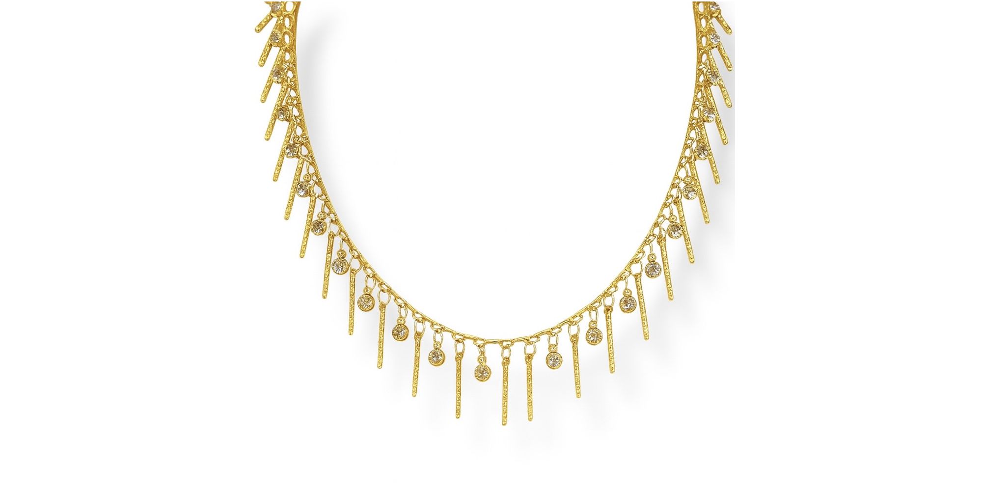 Colar Palitos Strass Pendurado Banhado A Ouro 18K
