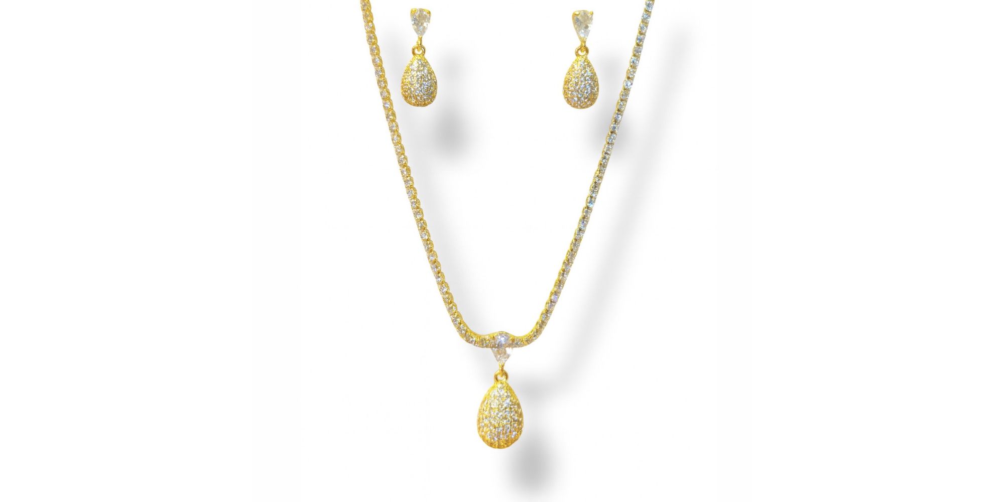 Conjunto Riviera Gota Cristal Cravejada Banhado A Ouro 18K