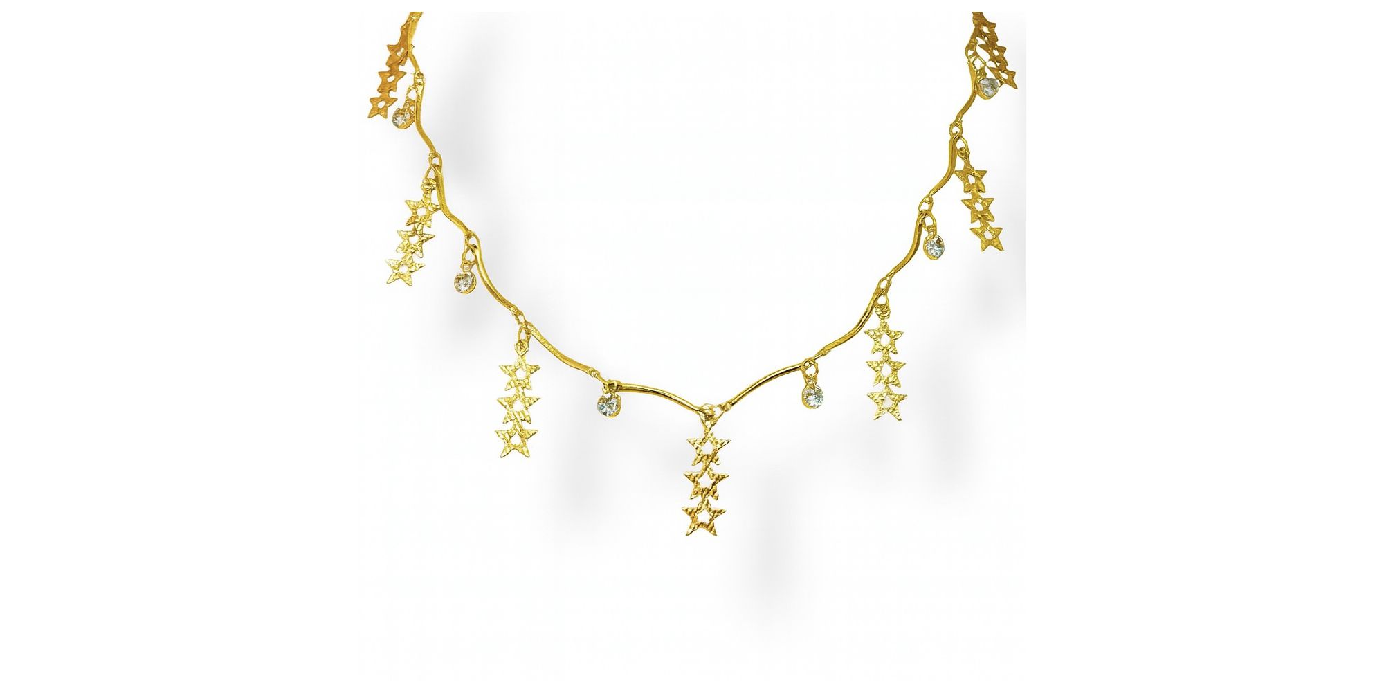 Colar Estrela Tripla Pendurado Banhado A Ouro 18K