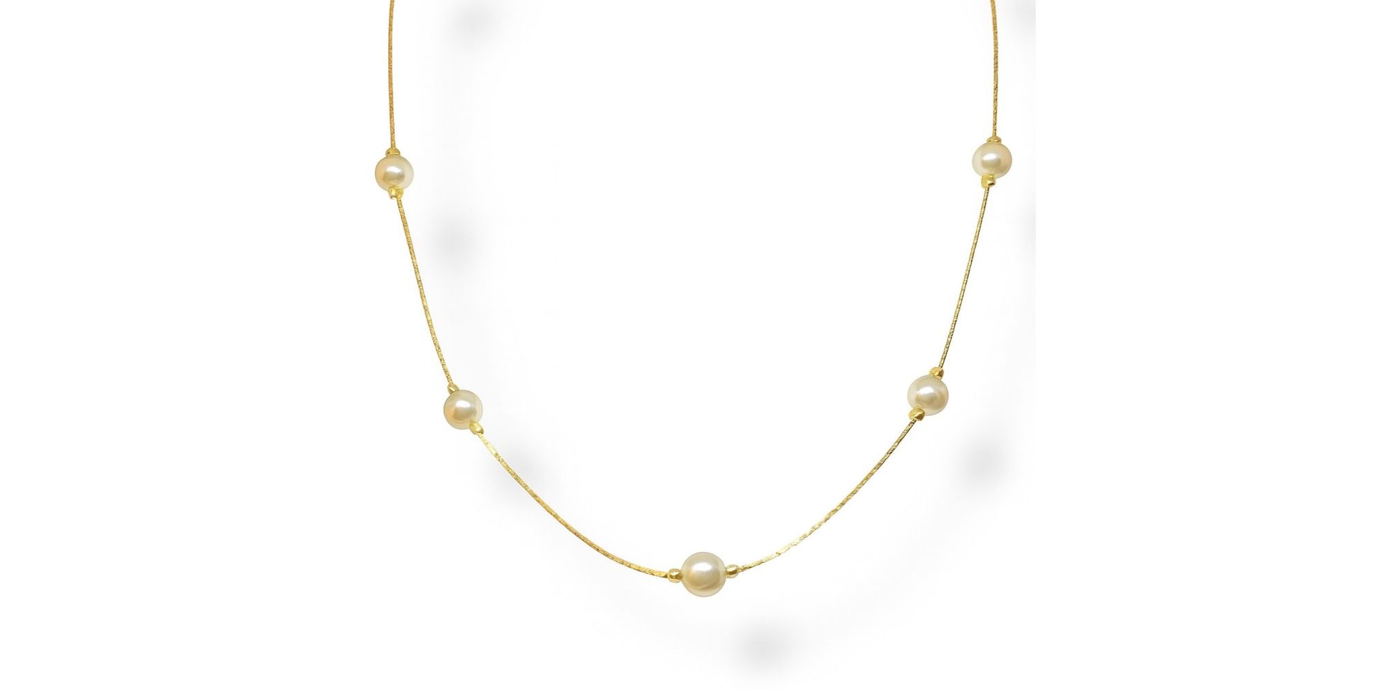 Colar Malha L90 Pérola Espaçada Banhado A Ouro 18K