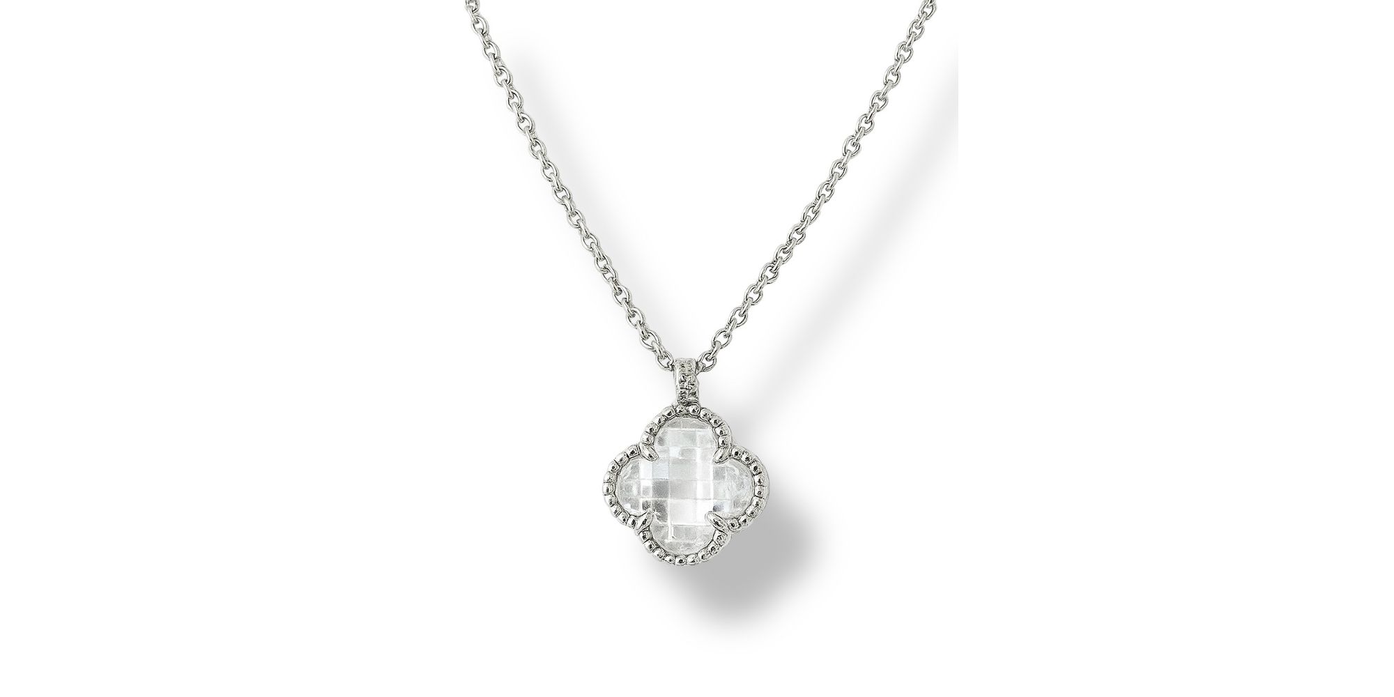 Colar Elo Português Trevo 3D Cristal Banhado A Prata 925