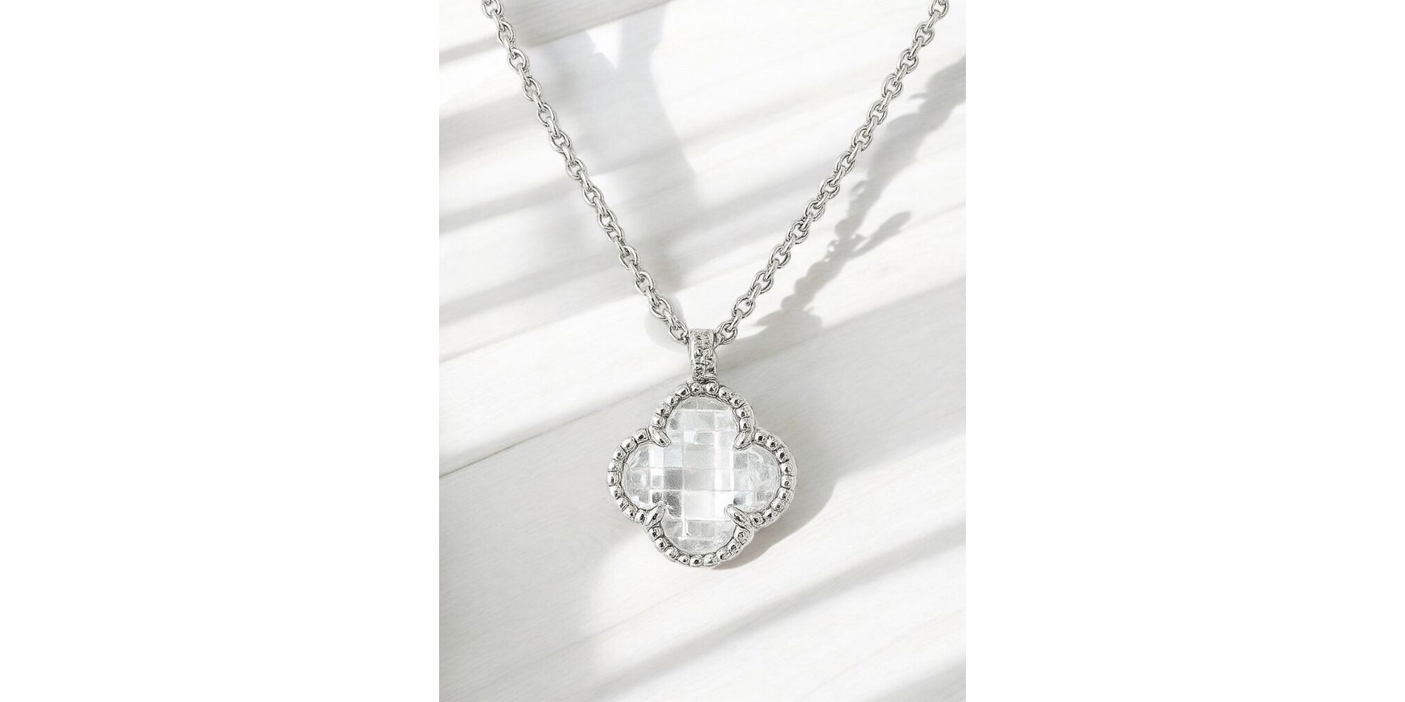 Colar Elo Português Trevo 3D Cristal Banhado A Prata 925