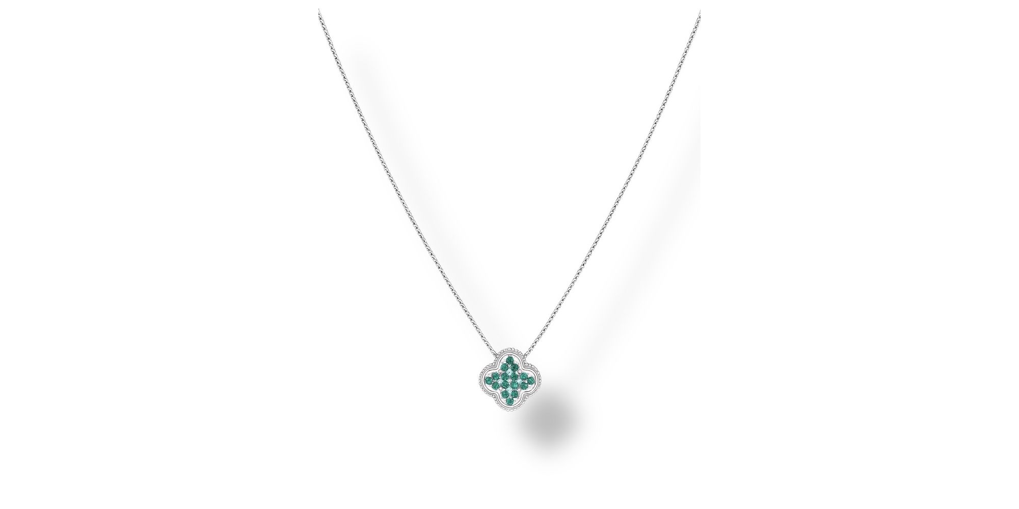 Colar Trevo Verde Mini Cravejado Banhado A Prata 925
