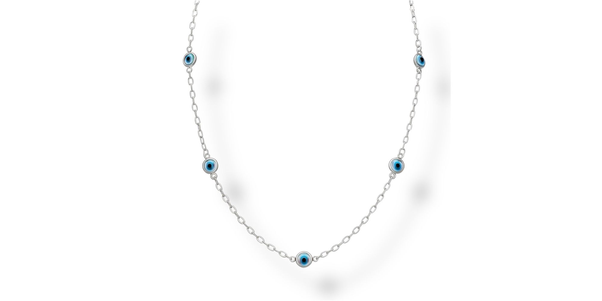 Colar longo Olho Grego Branco Azul Claro Banhado A Prata 925