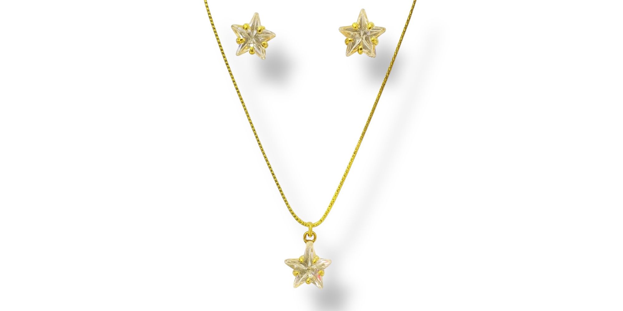 Conjunto Estrela Zircônia Banhado A Ouro 18K