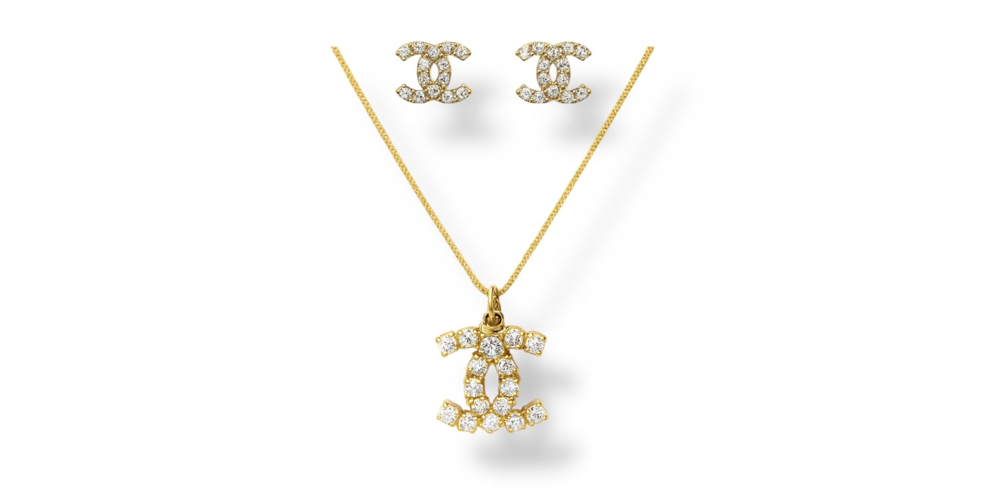 Conjunto Chanel Strass Veneziana Banhado A Ouro 18K