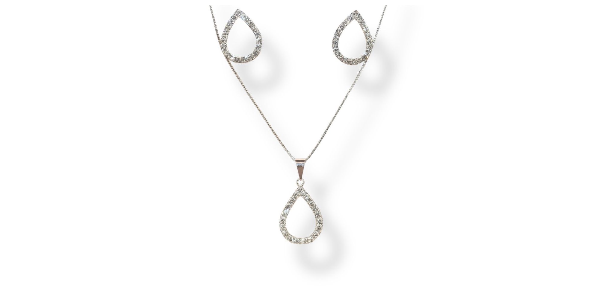 Conjunto Gota Vazada Strass Banhado A Prata 925