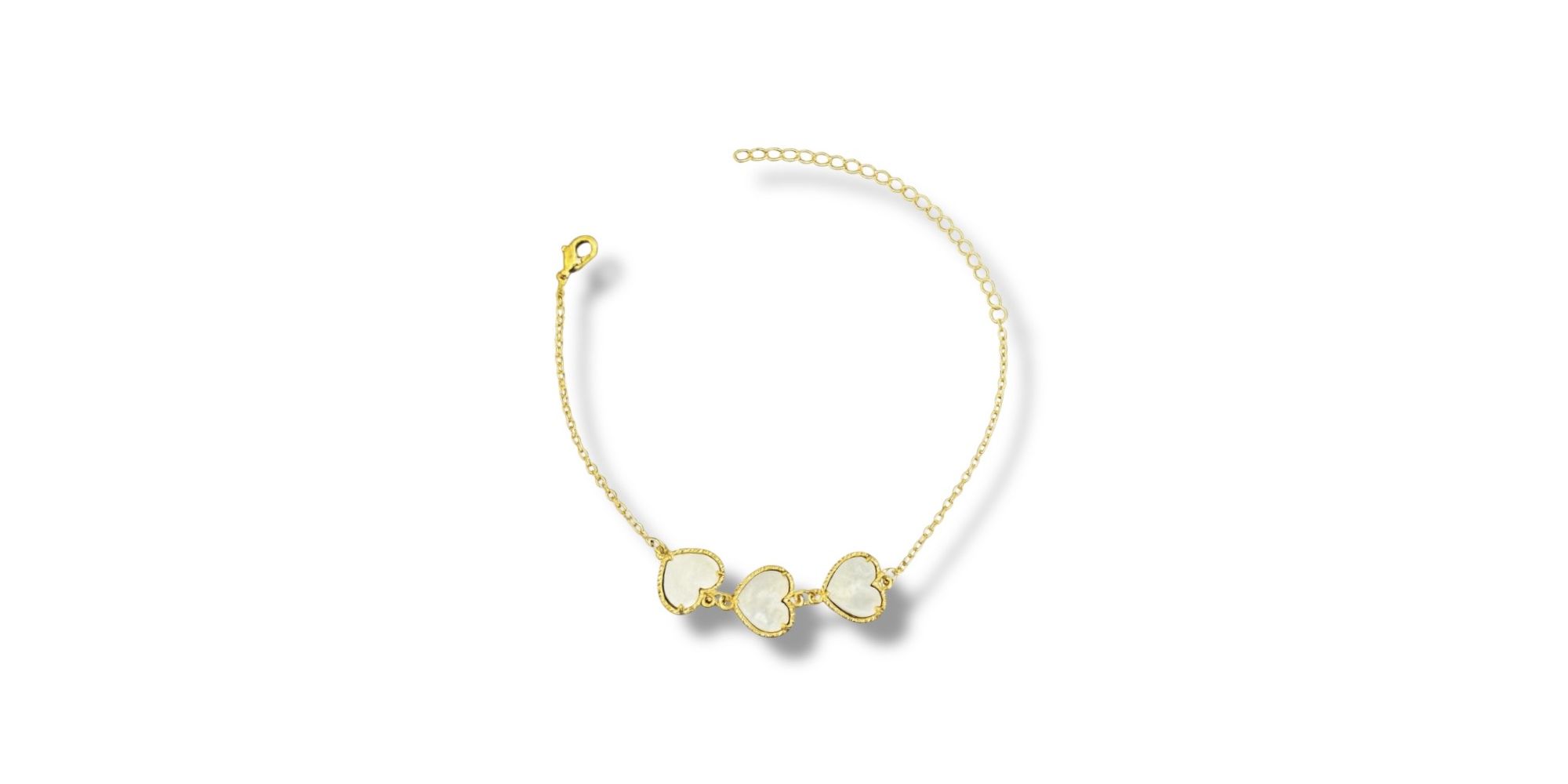 Pulseira Três Corações Resina Branca Banhado A Ouro 18K