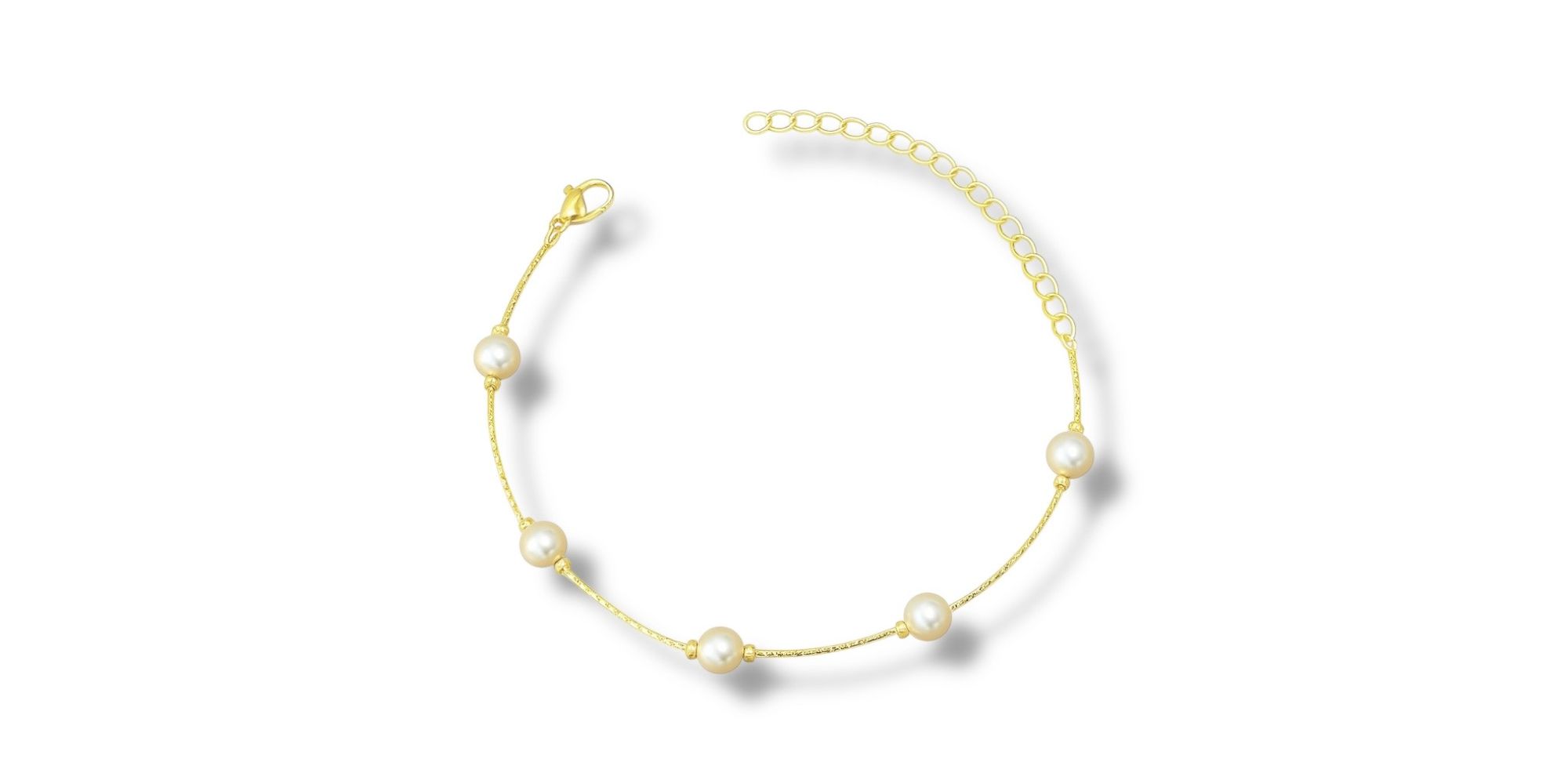 Pulseira Malha L90 Pérola Espaçada Banhado A Ouro 18K