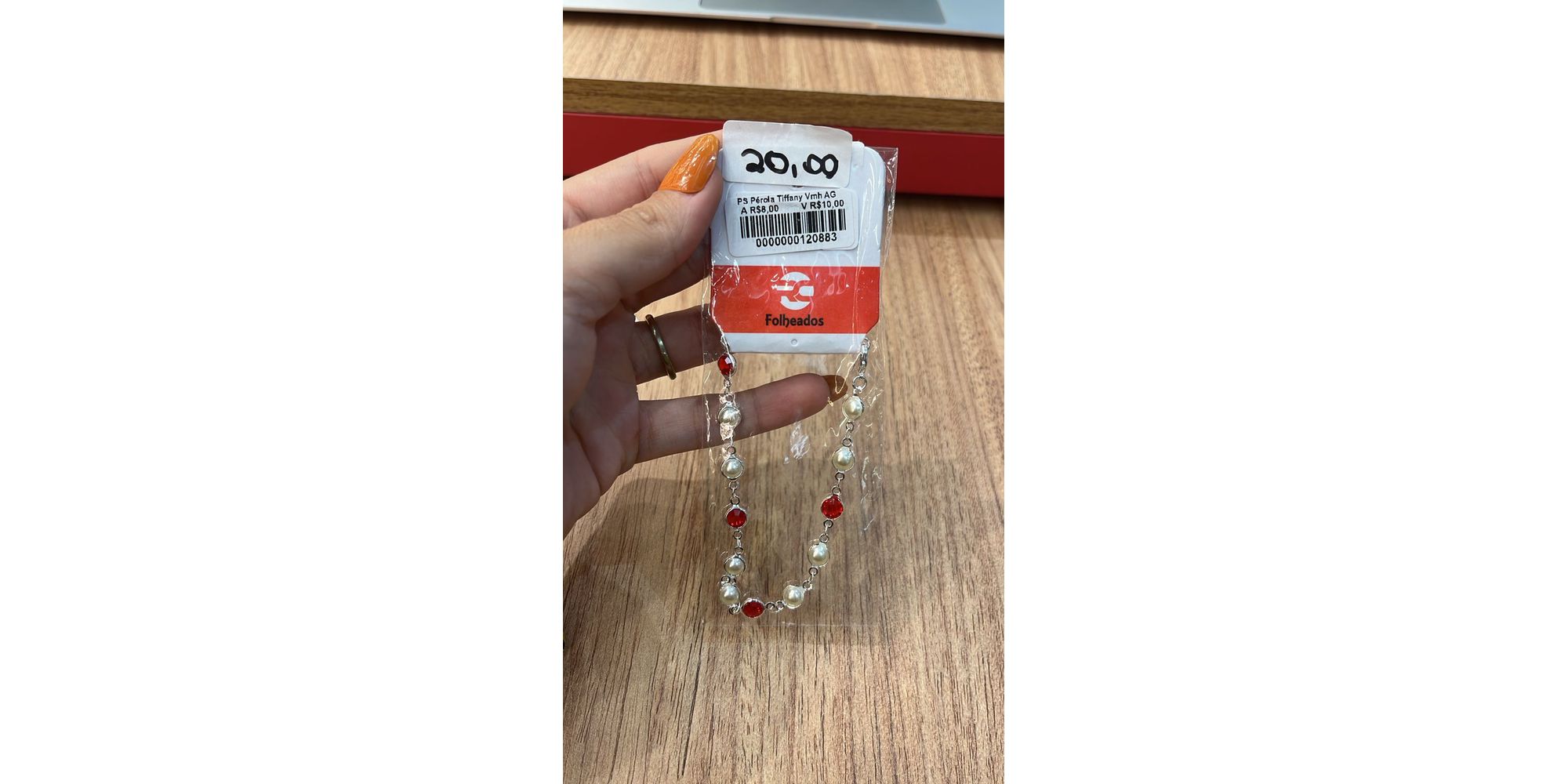 Pulseira Pérola Tiffany Vermelha Banhado A Prata 9... - RC JOIAS BY RUDI