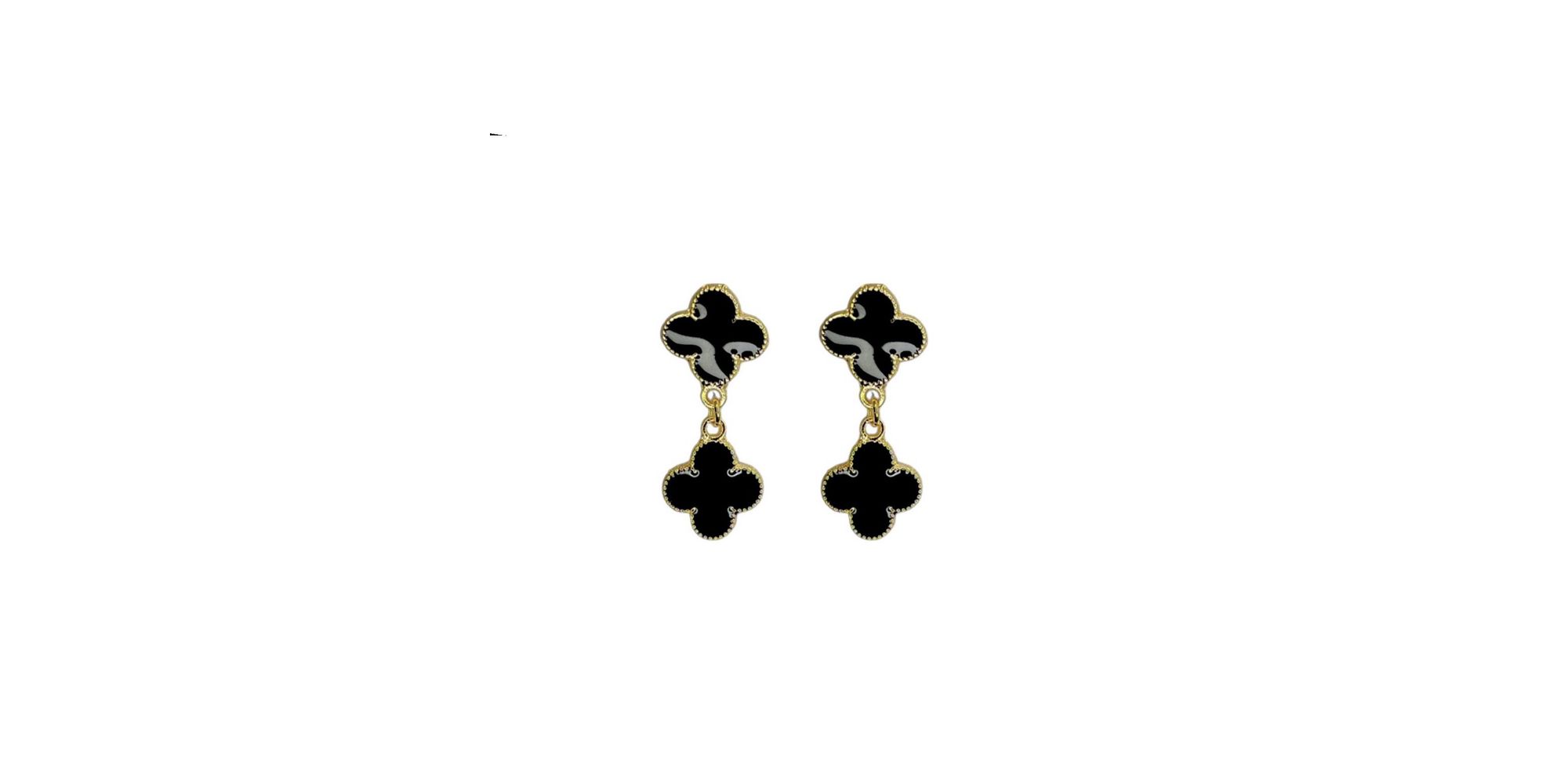 Brinco Trevo Preto Virgínia Banhado a Ouro 18K