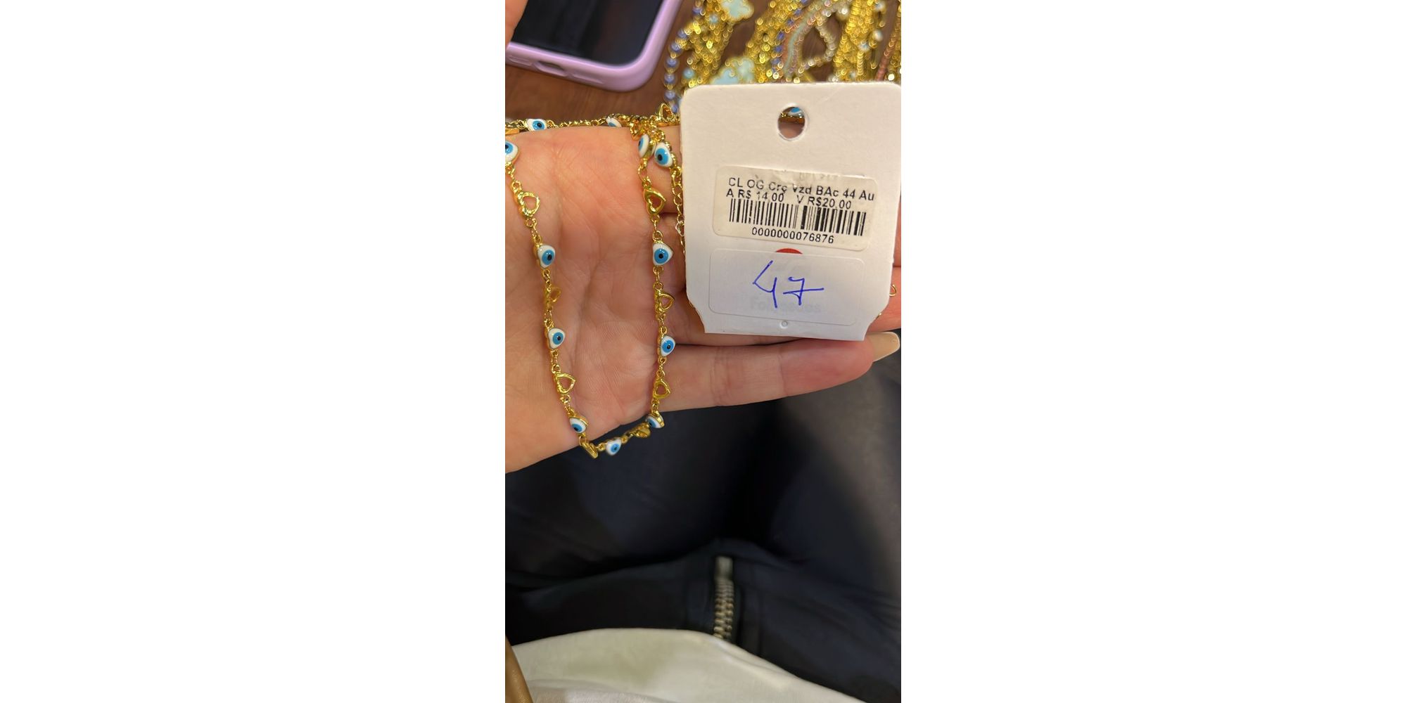 Colar Olho Grego Vazado Branco Azul Claro Banhado A Ouro 18K