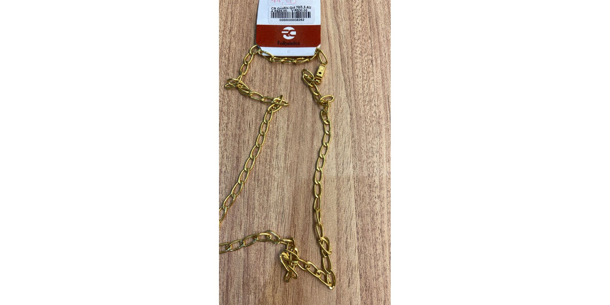 Corrente Grumet Alongado Fecho Gaveta Banhado A Ouro 18K
